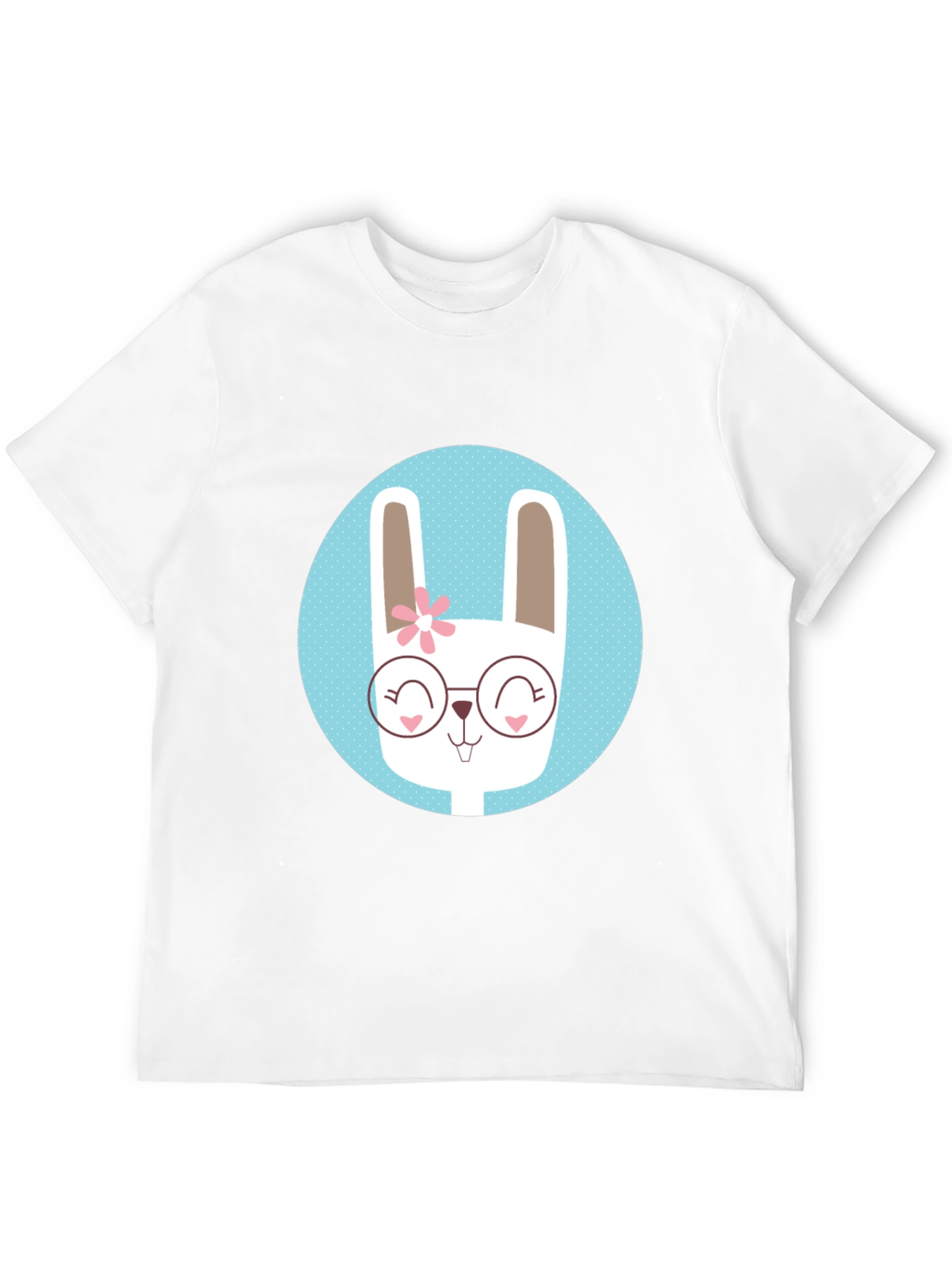 Cute Bunny T-Shirt - Round Glasses & Flower