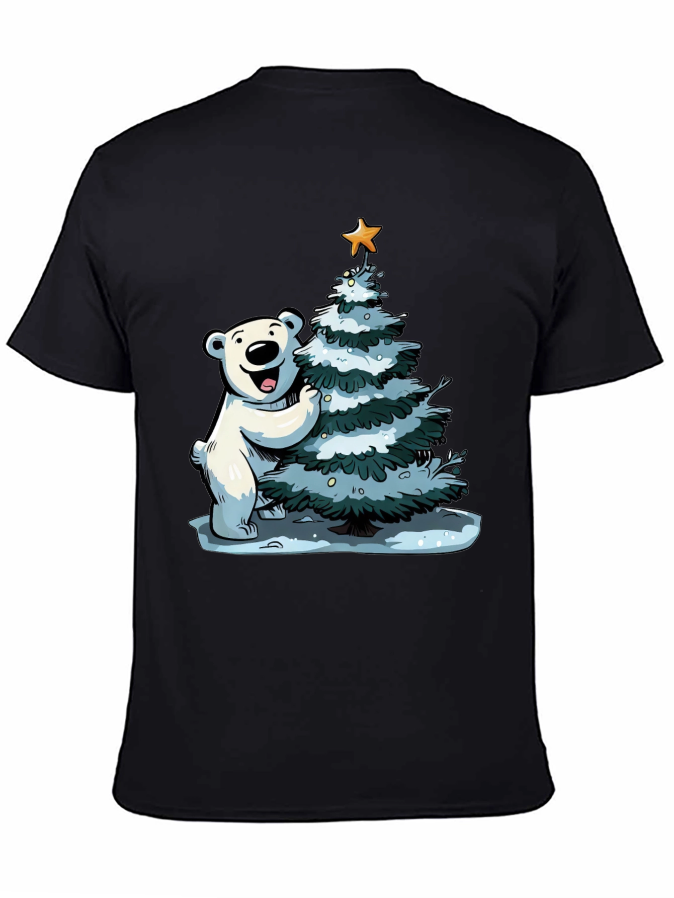 Festive Bear Christmas Tree Black T-Shirt