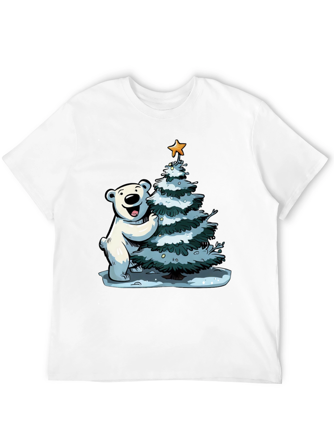 Festive Bear Christmas Tree Black T-Shirt