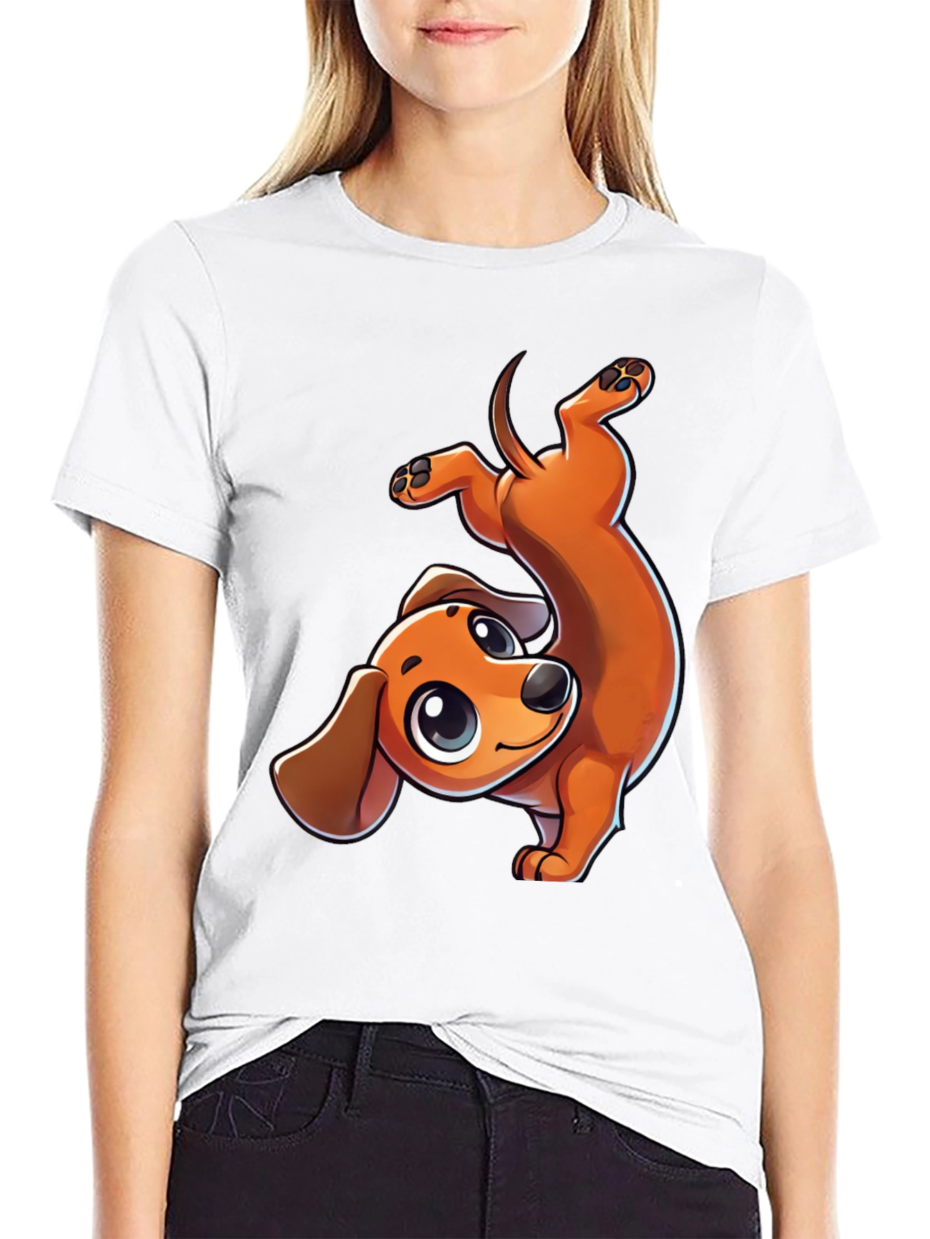 Cute Dachshund Cartoon Graphic T-Shirt