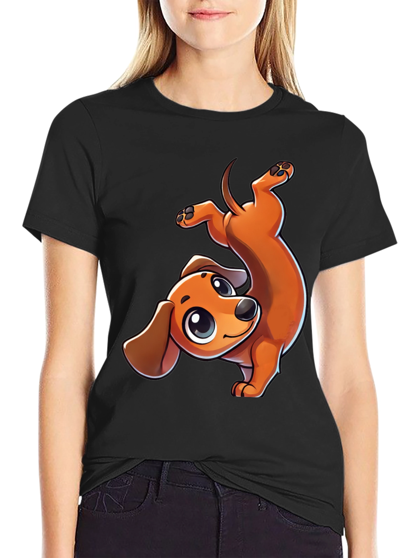 Cute Dachshund Cartoon Graphic T-Shirt