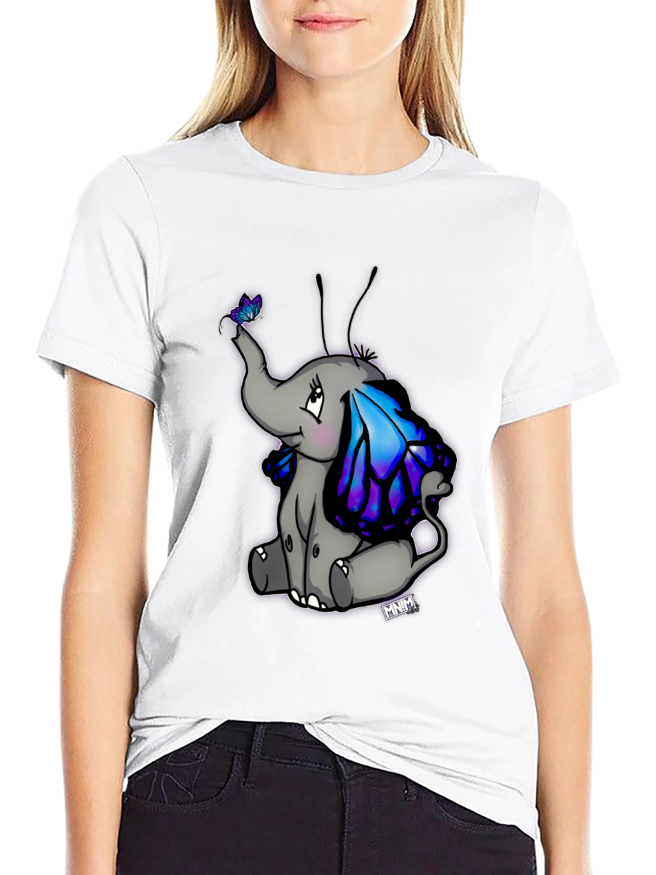 Cute Elephant Butterfly Wings Graphic Tee