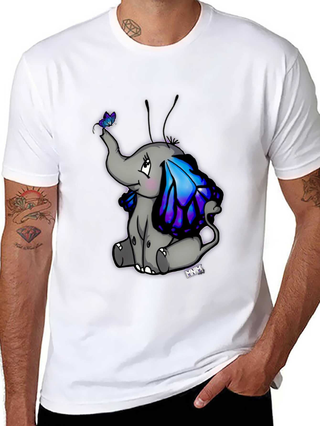 Cute Elephant Butterfly Wings Graphic Tee