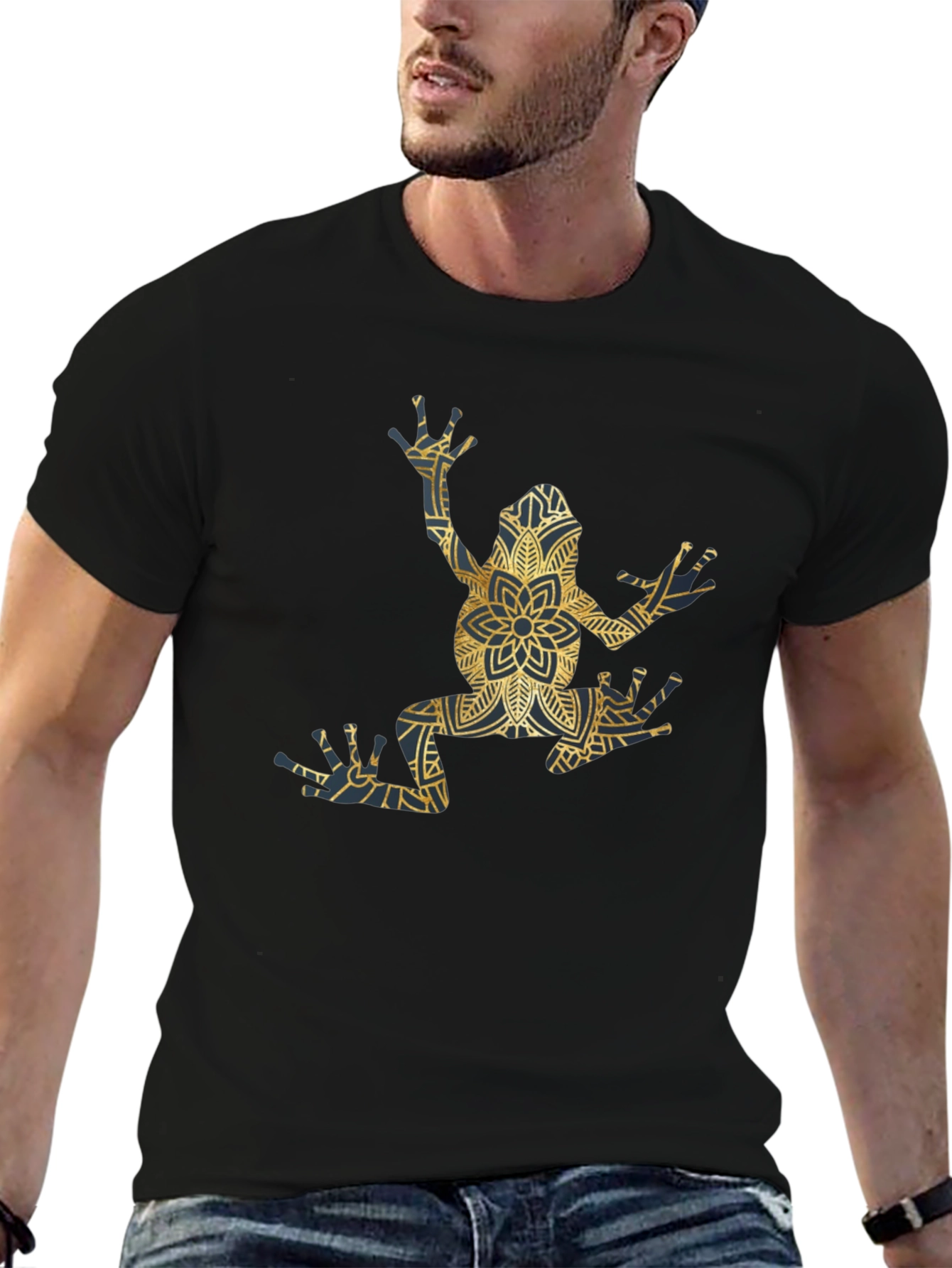 Frog Mandala Graphic Tee - Unique Mens Black T-Shirt