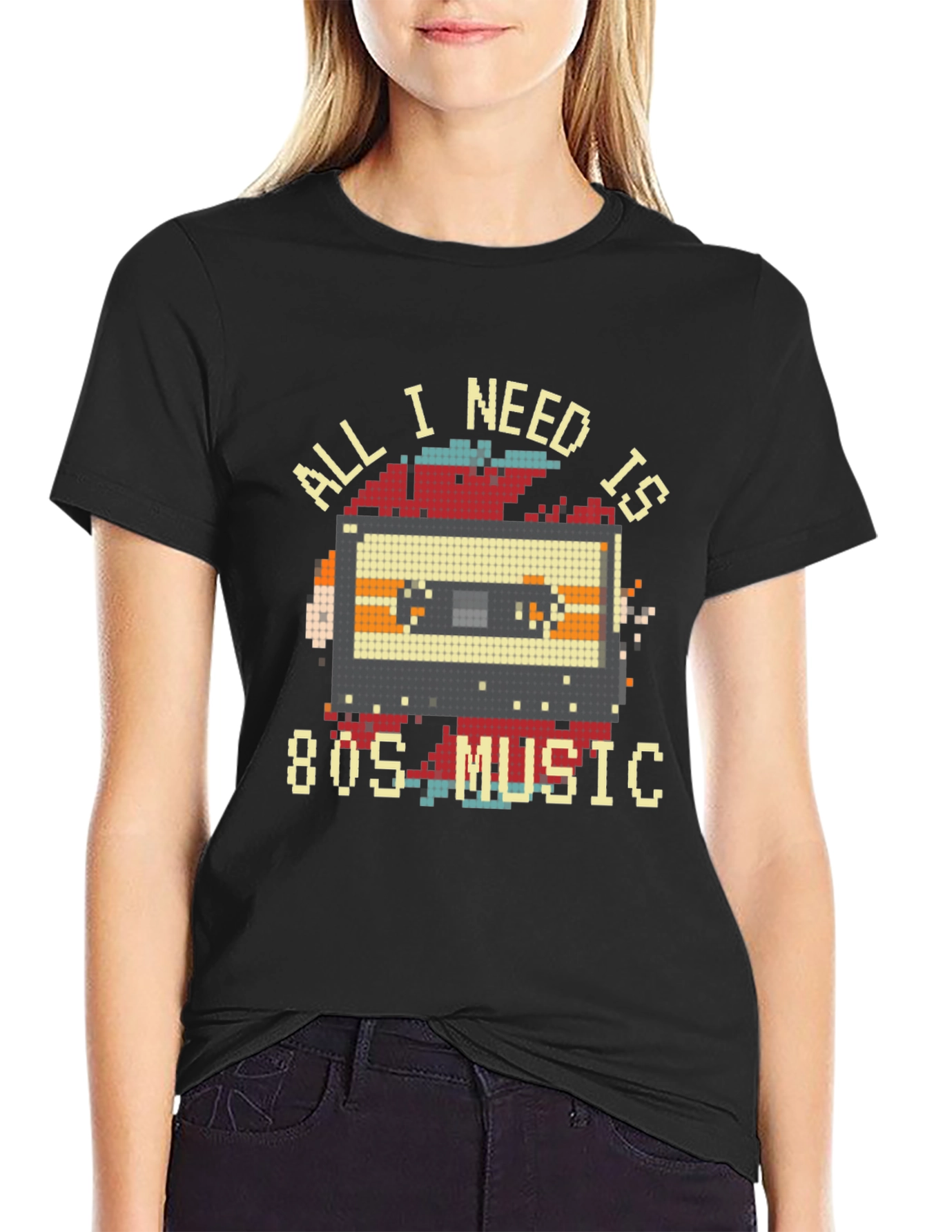 Retro 80s Music Cassette T-Shirt - Pixel Art Style