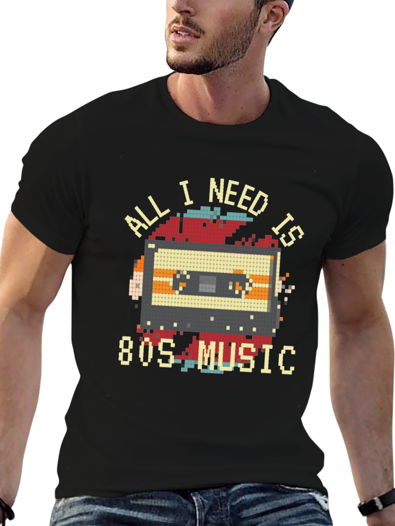 Retro 80s Music Cassette T-Shirt - Pixel Art Style