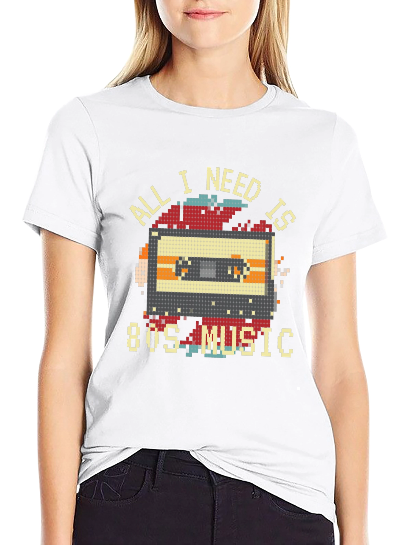 Retro 80s Music Cassette T-Shirt - Pixel Art Style