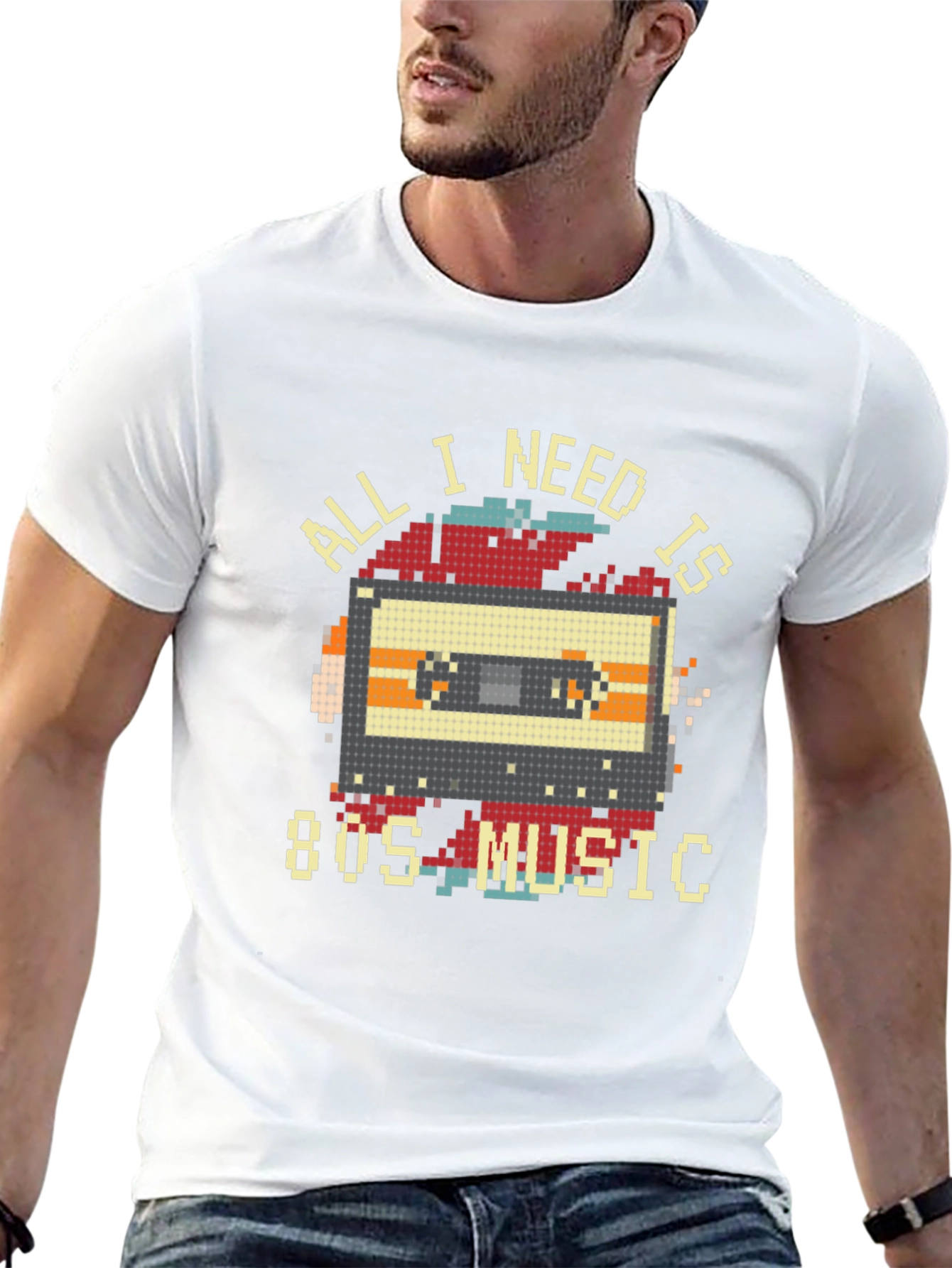 Retro 80s Music Cassette T-Shirt - Pixel Art Style