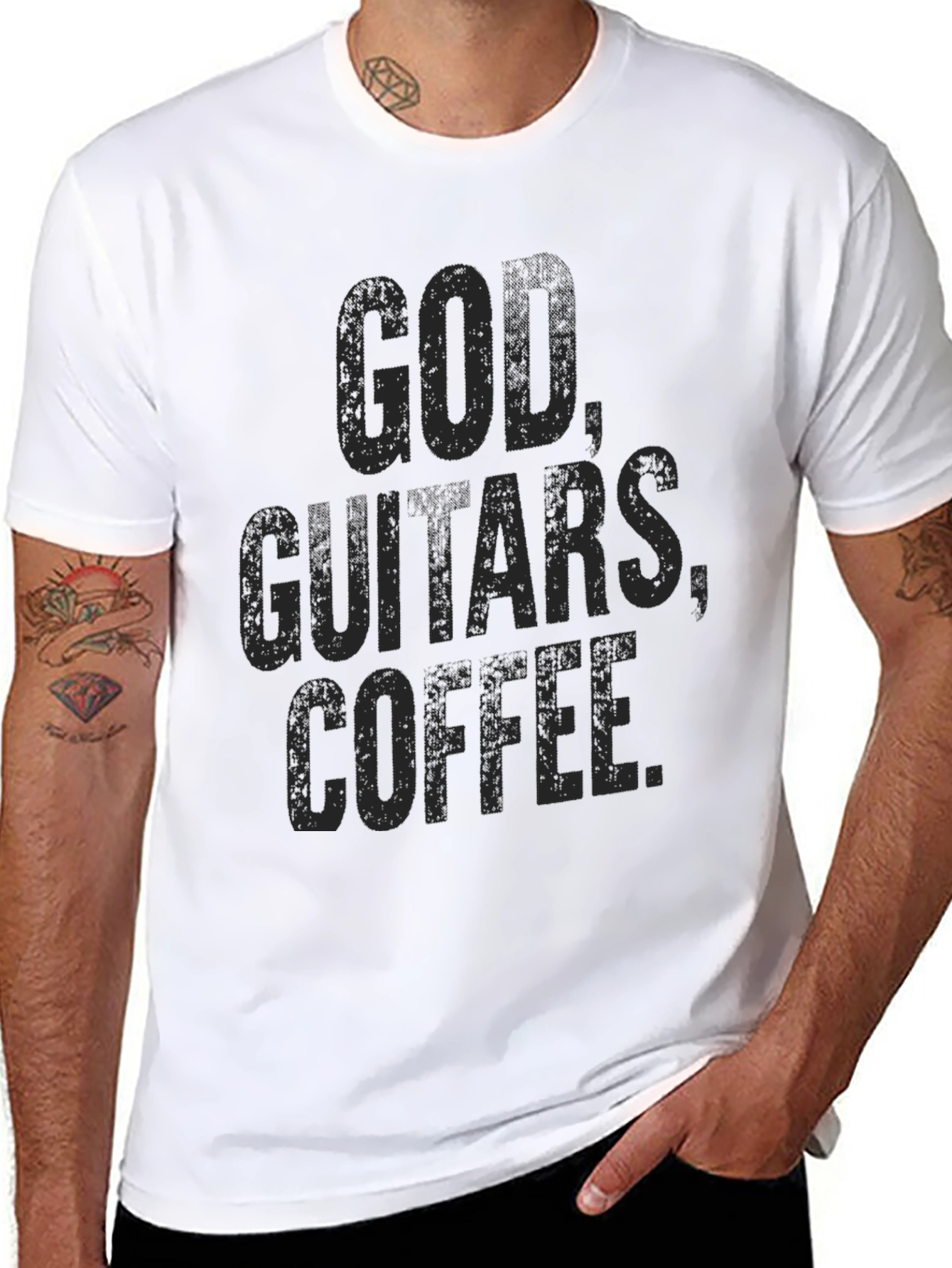 God Guitars Coffee Black Graphic Tee