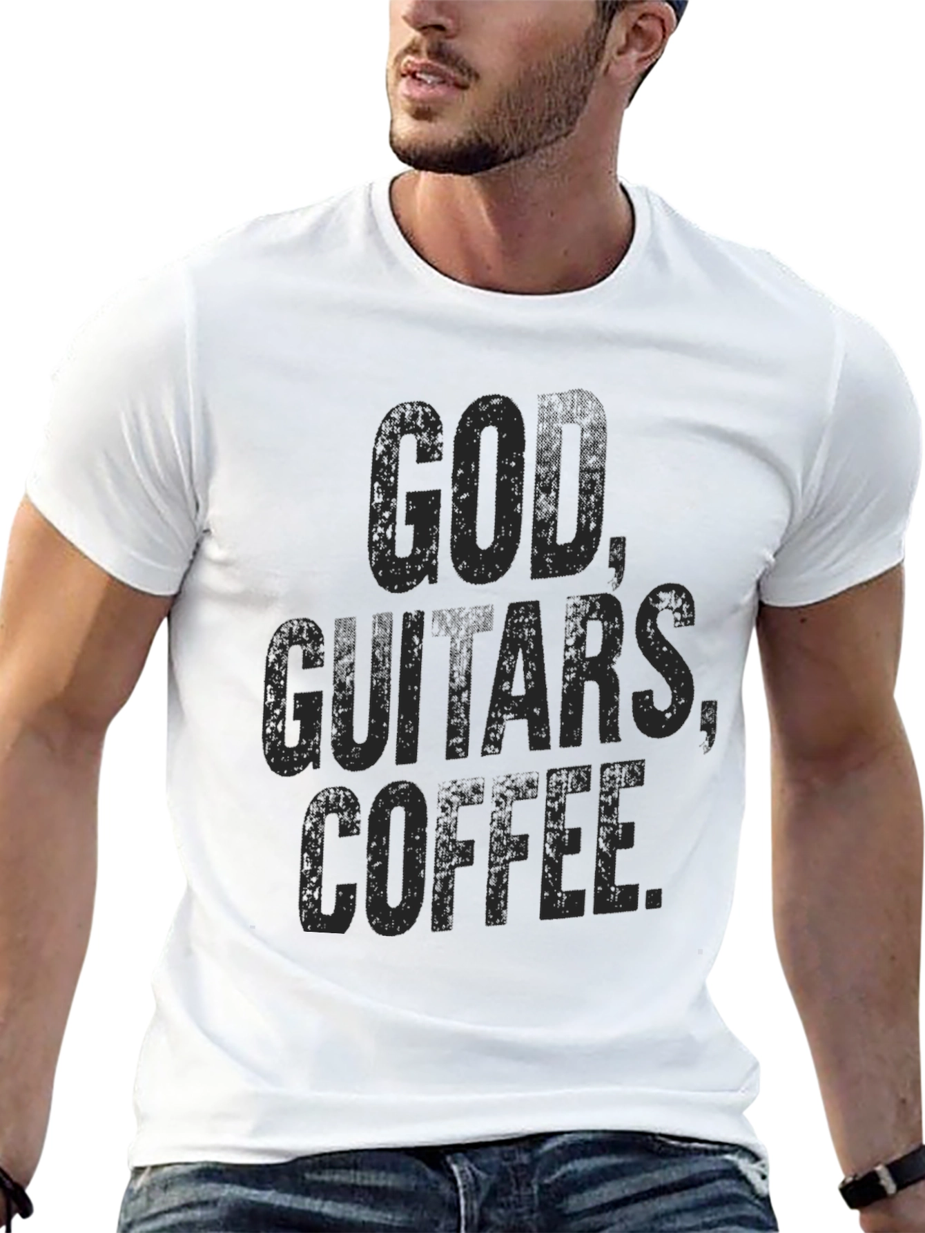 God Guitars Coffee Black Graphic Tee