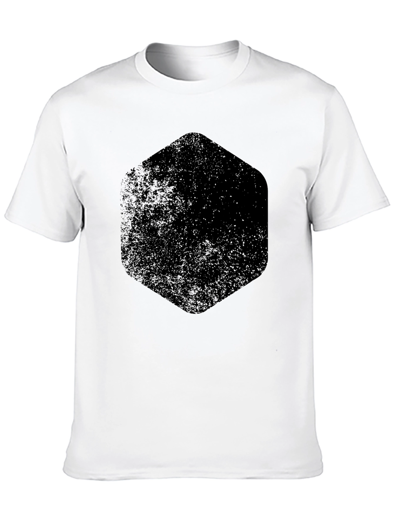 Mens Black Graphic Tee - Distressed Hexagon Design