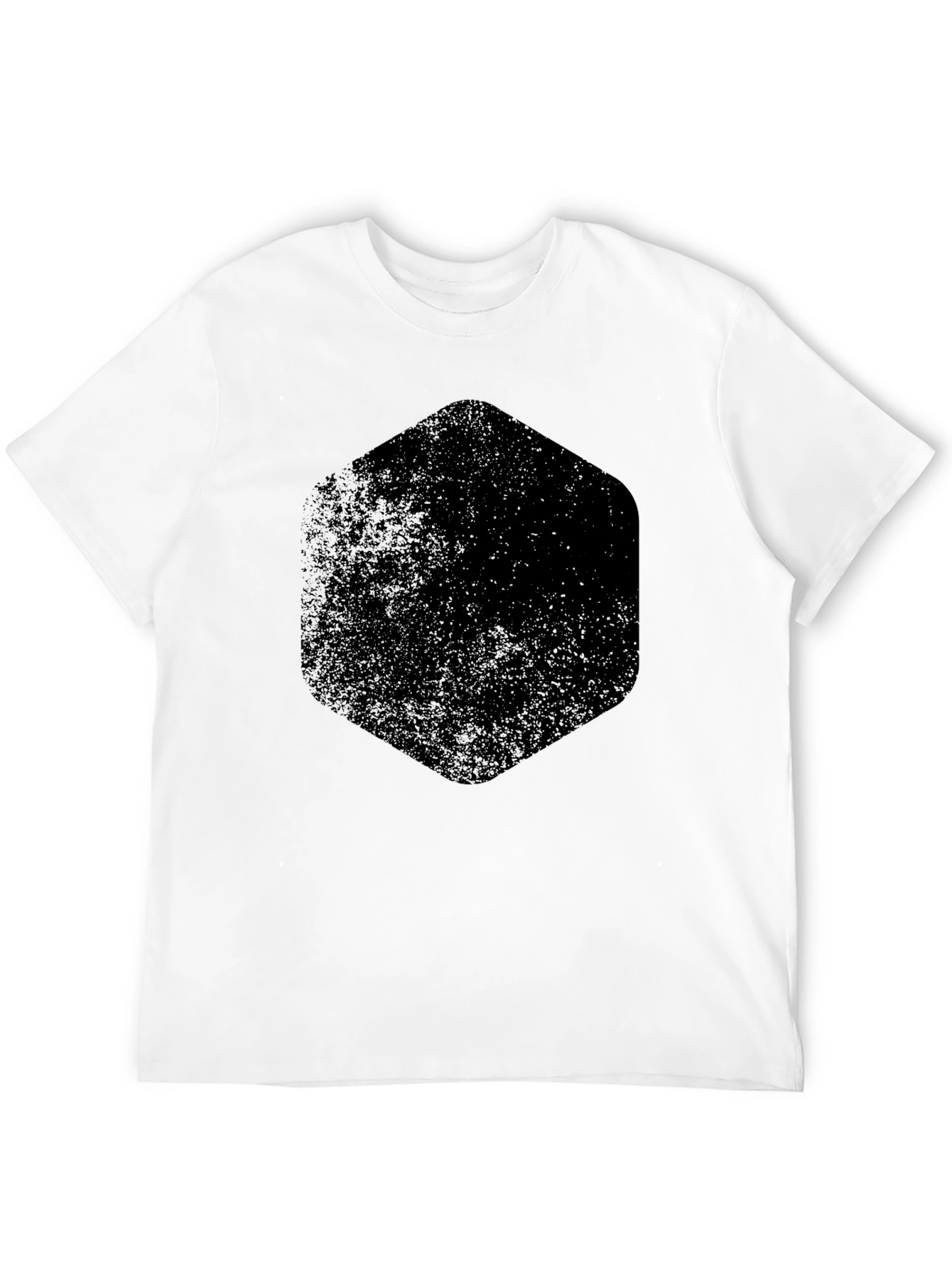 Mens Black Graphic Tee - Distressed Hexagon Design