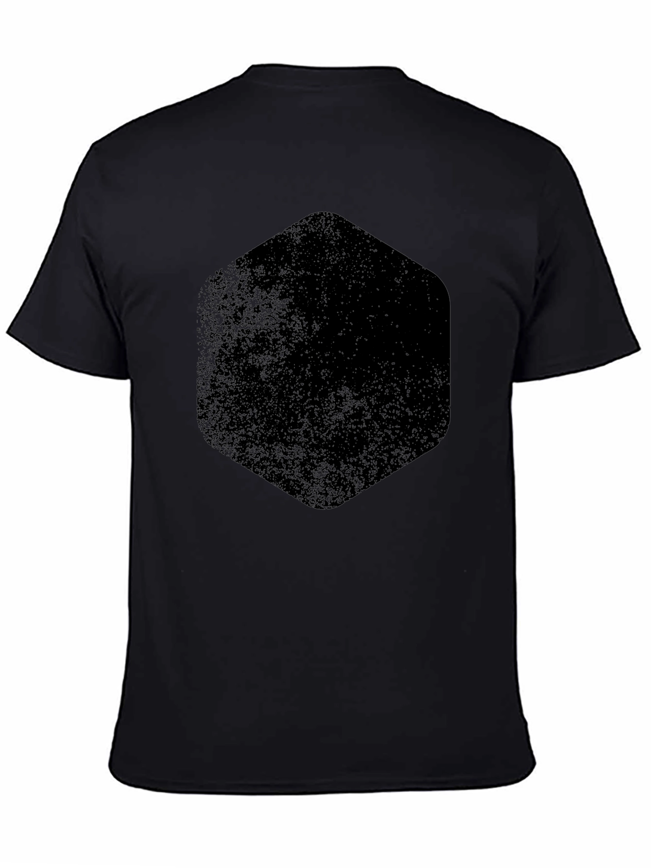Mens Black Graphic Tee - Distressed Hexagon Design
