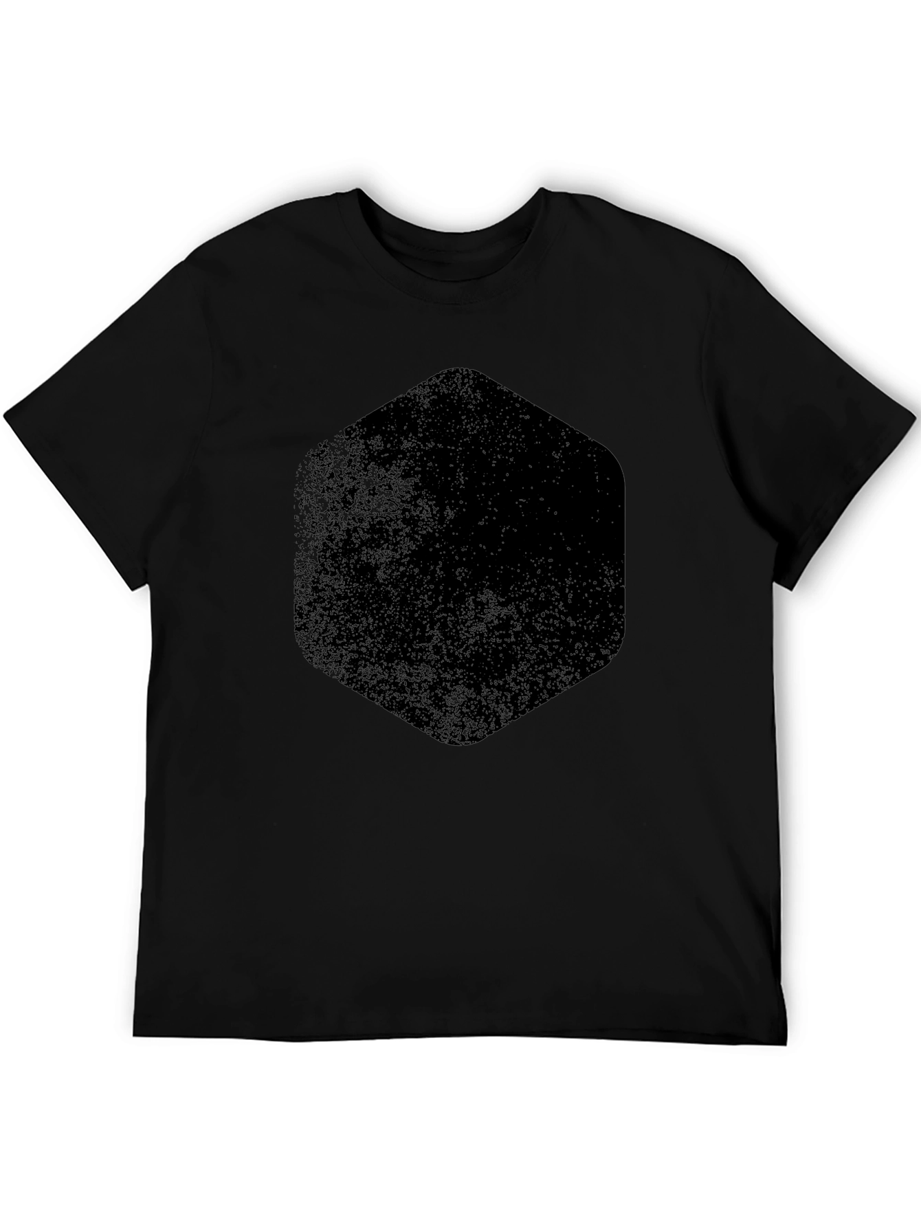 Mens Black Graphic Tee - Distressed Hexagon Design