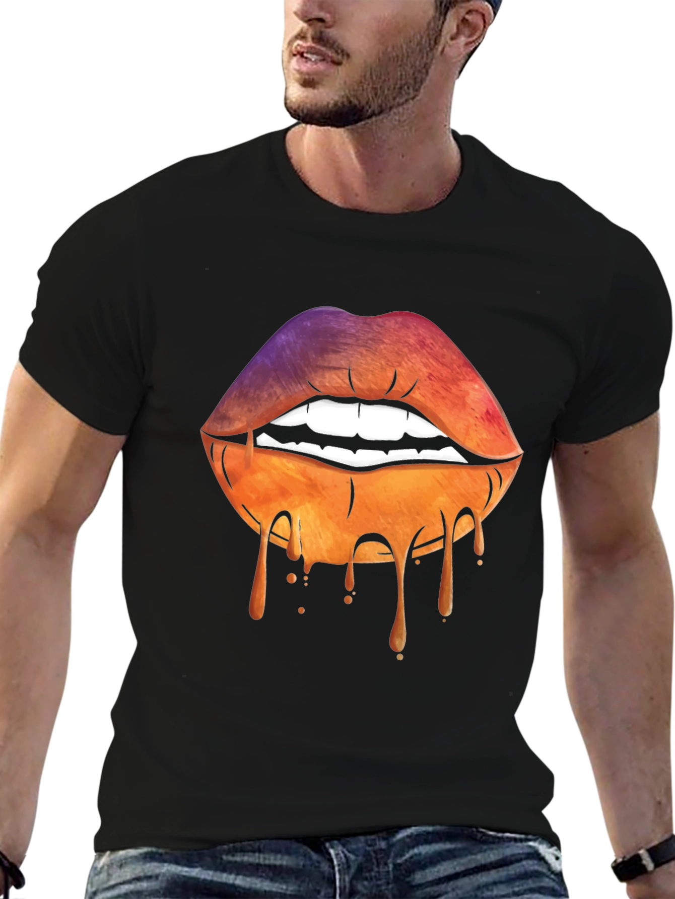Dripping Lips Graphic Tee - Unique Art T-Shirt