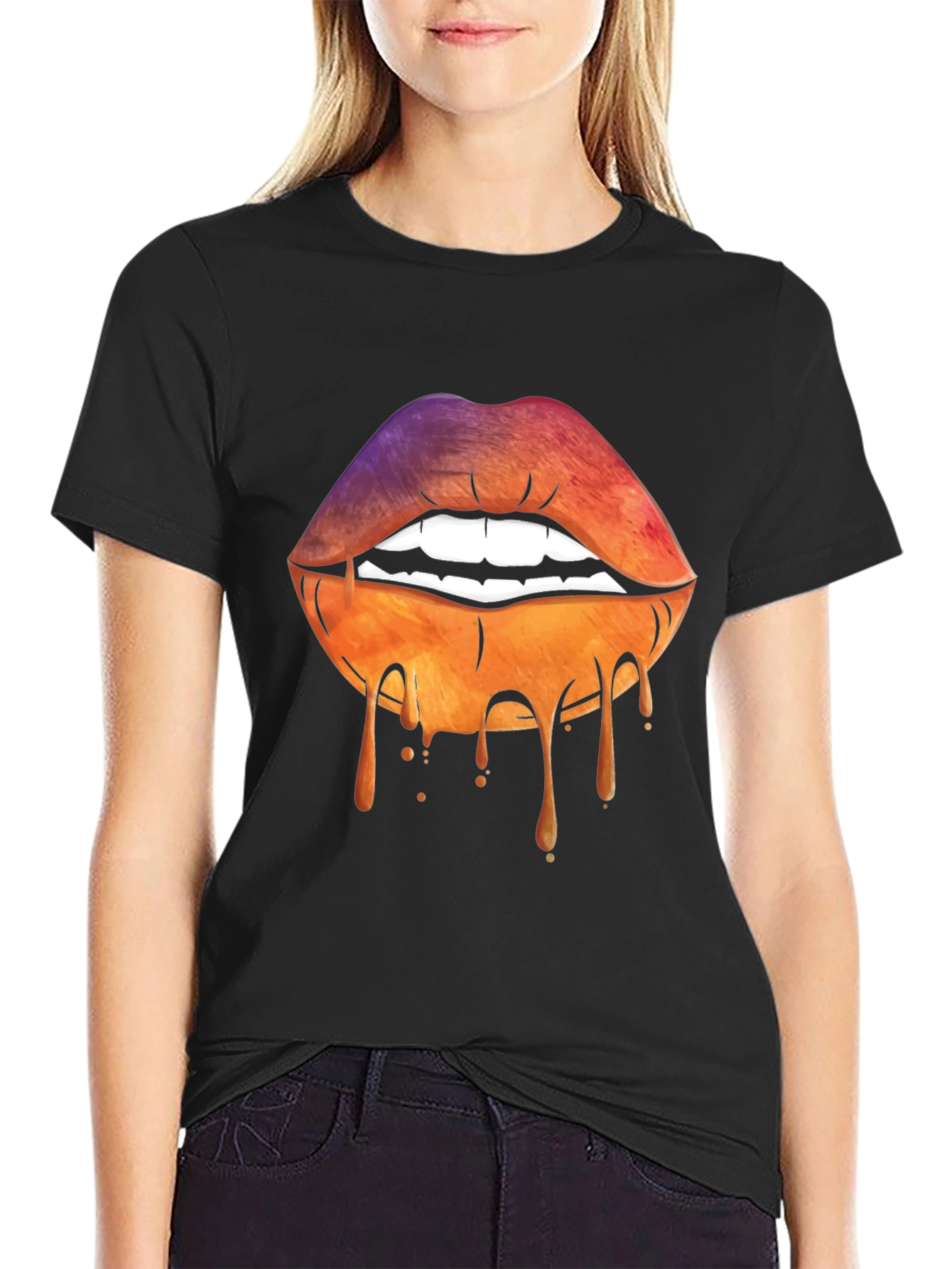 Dripping Lips Graphic Tee - Unique Art T-Shirt