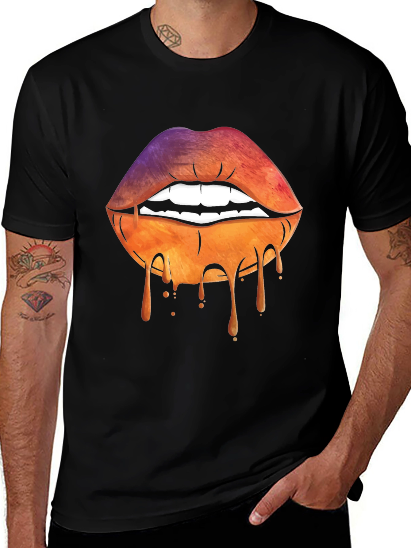 Dripping Lips Graphic Tee - Unique Art T-Shirt