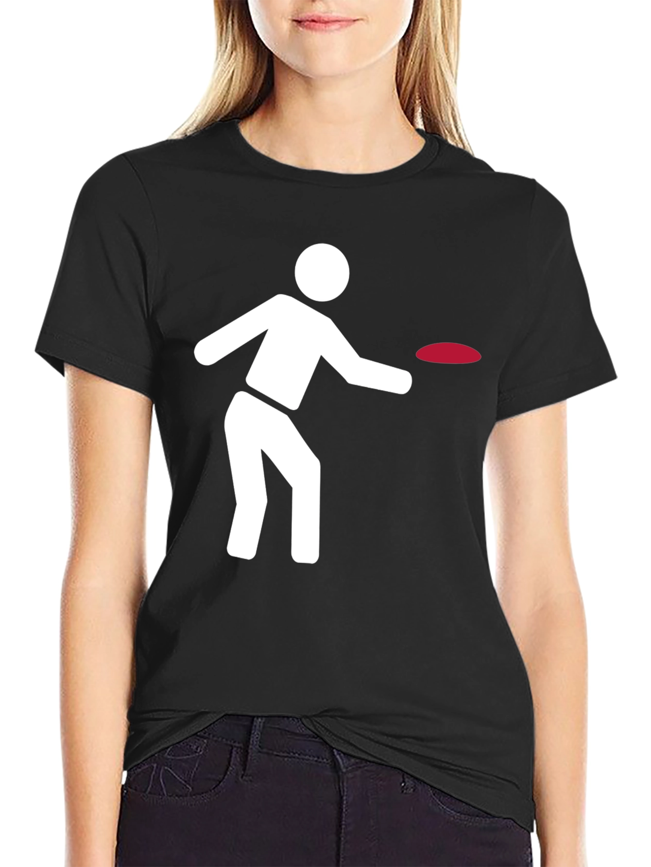 Frisbee Player Graphic Tee - Black Cotton Comfort