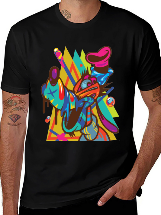 Abstract Goofy Graphic Print Black T-Shirt