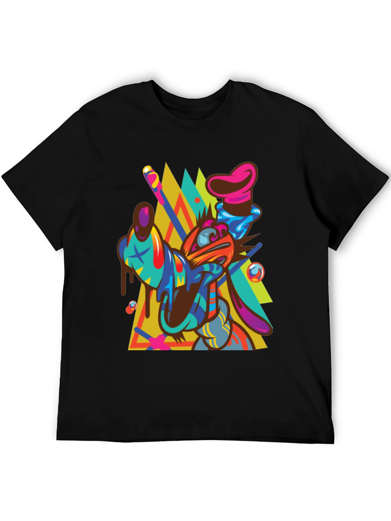 Abstract Goofy Graphic Print Black T-Shirt