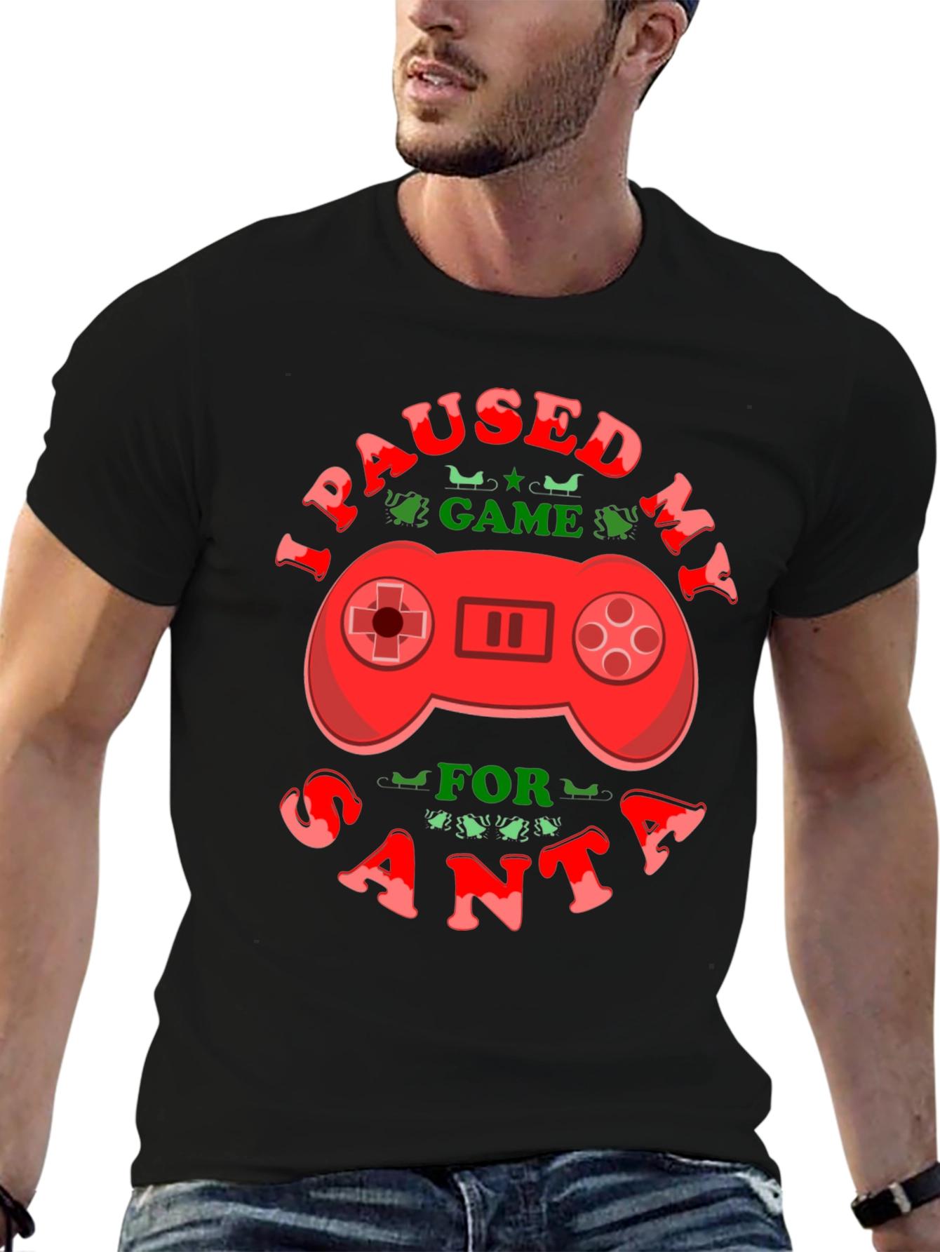 I Paused My Game For Santa Black T-Shirt