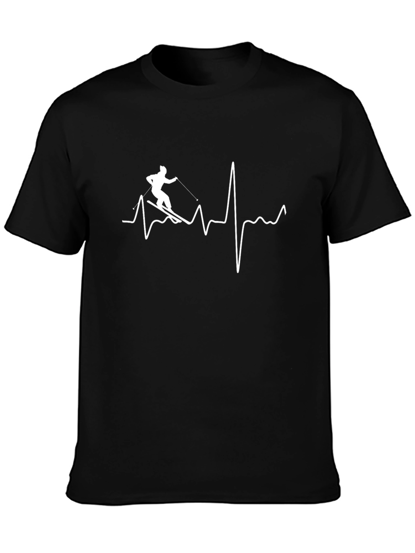 Skiing Heartbeat T-Shirt - Black