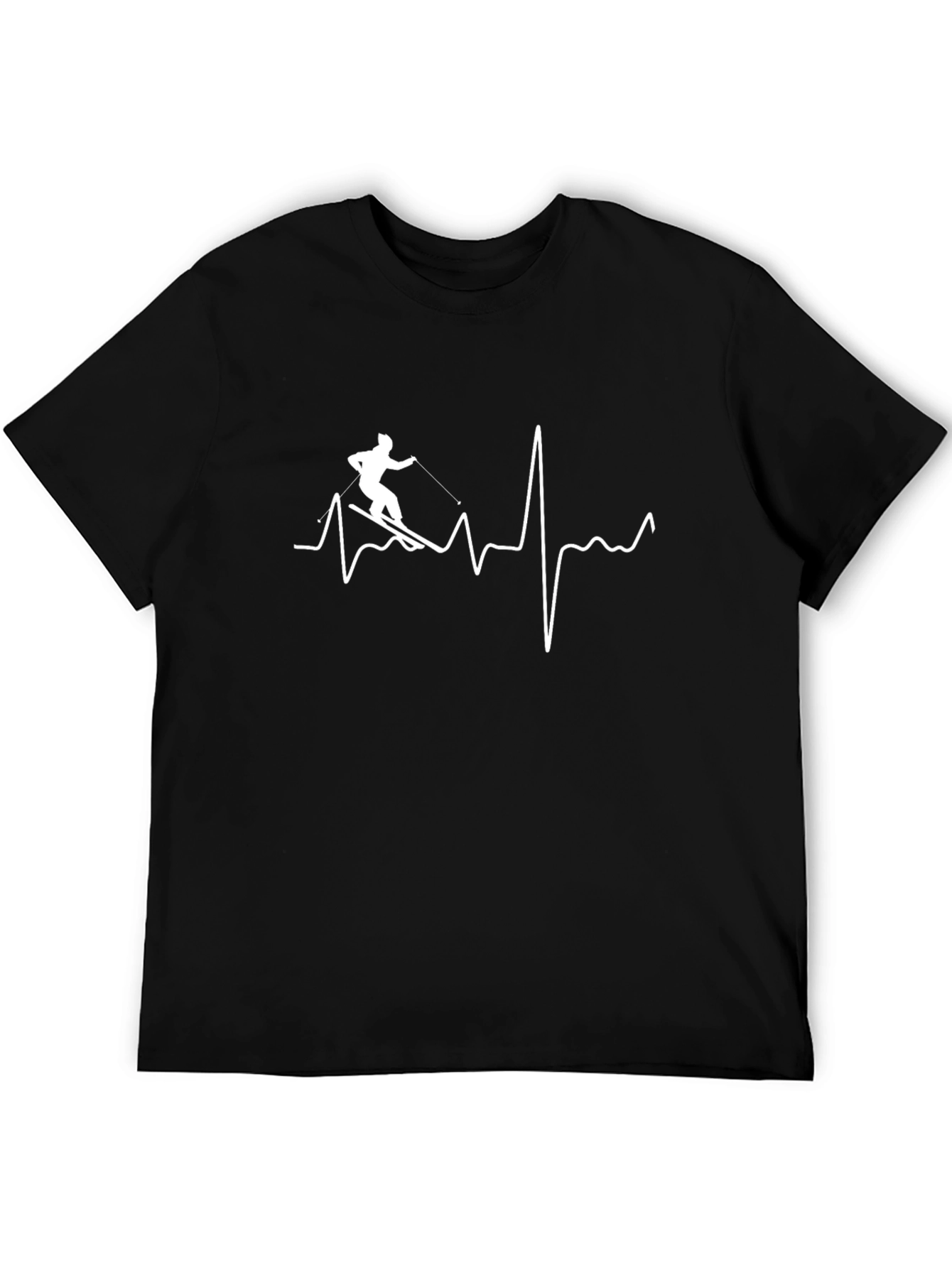 Skiing Heartbeat T-Shirt - Black