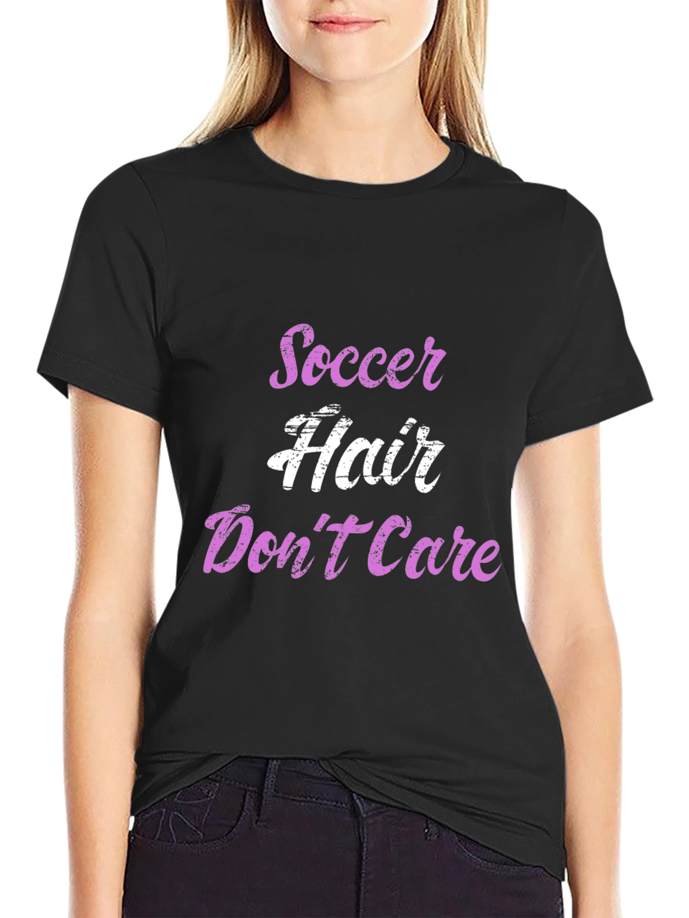 Soccer Hair Dont Care Black Graphic Tee