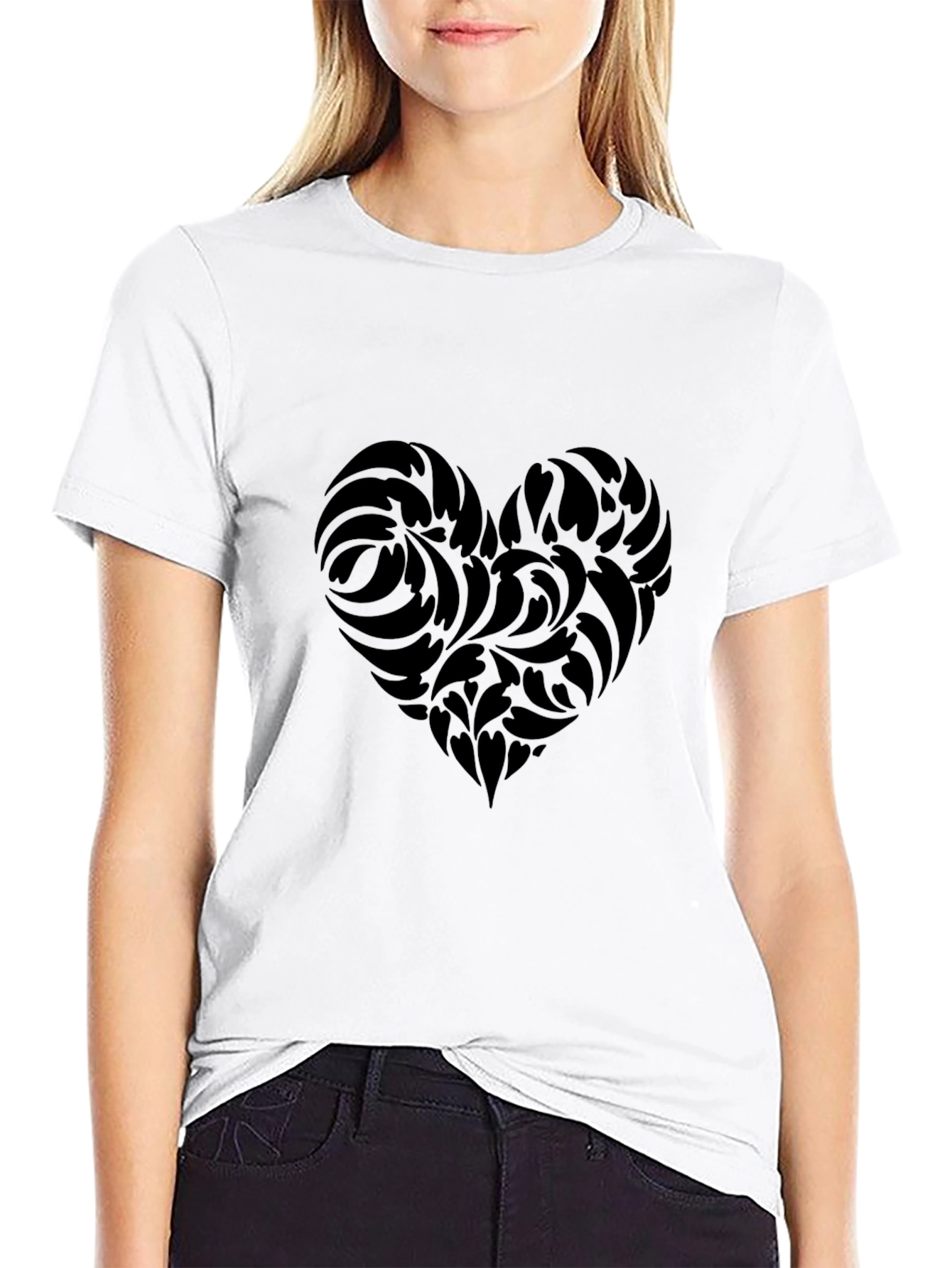 Elegant Black Heart Pattern T-Shirt