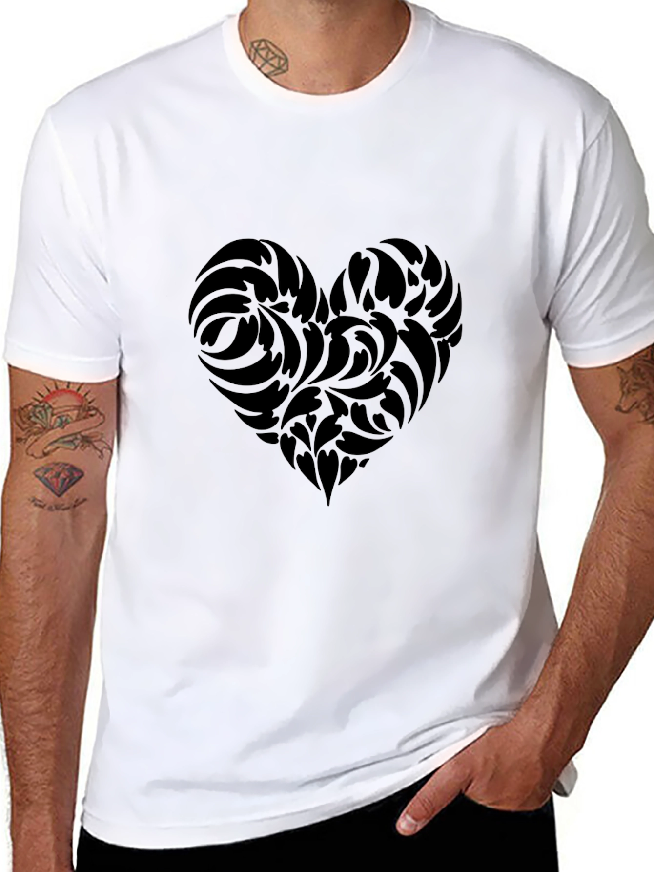 Elegant Black Heart Pattern T-Shirt