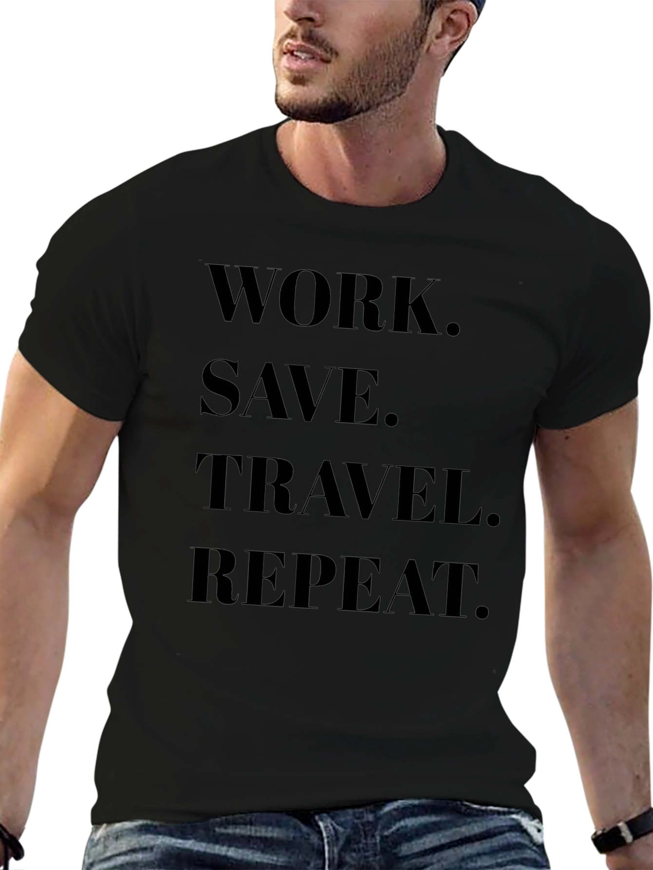 Work Save Travel Repeat Black Graphic Tee