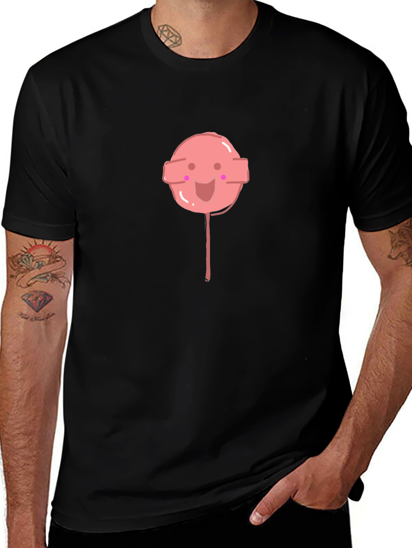 Cute Lollipop Graphic Black Tee