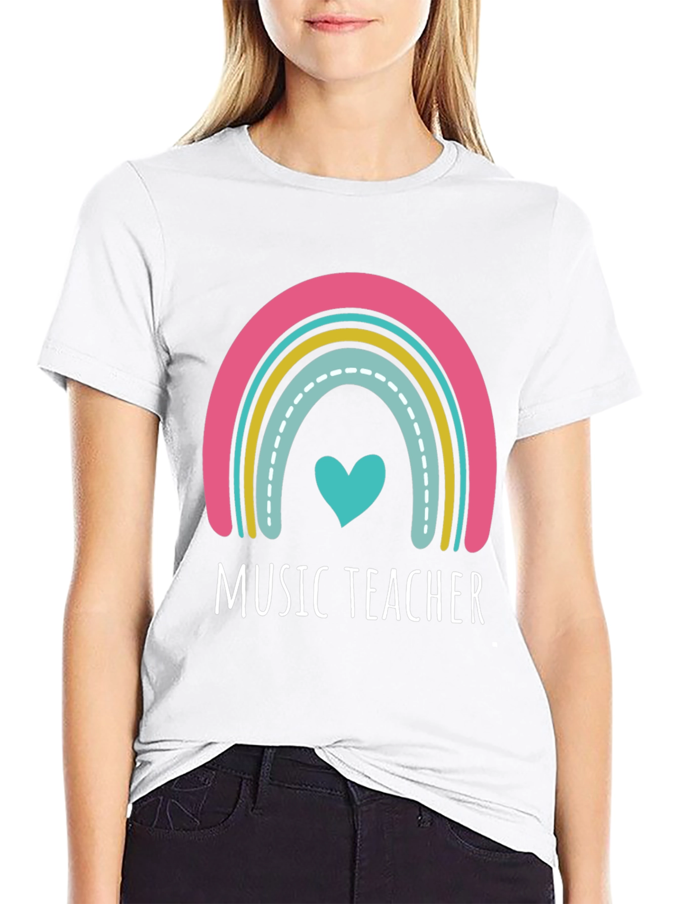 Music Teacher Rainbow Heart Graphic Tee
