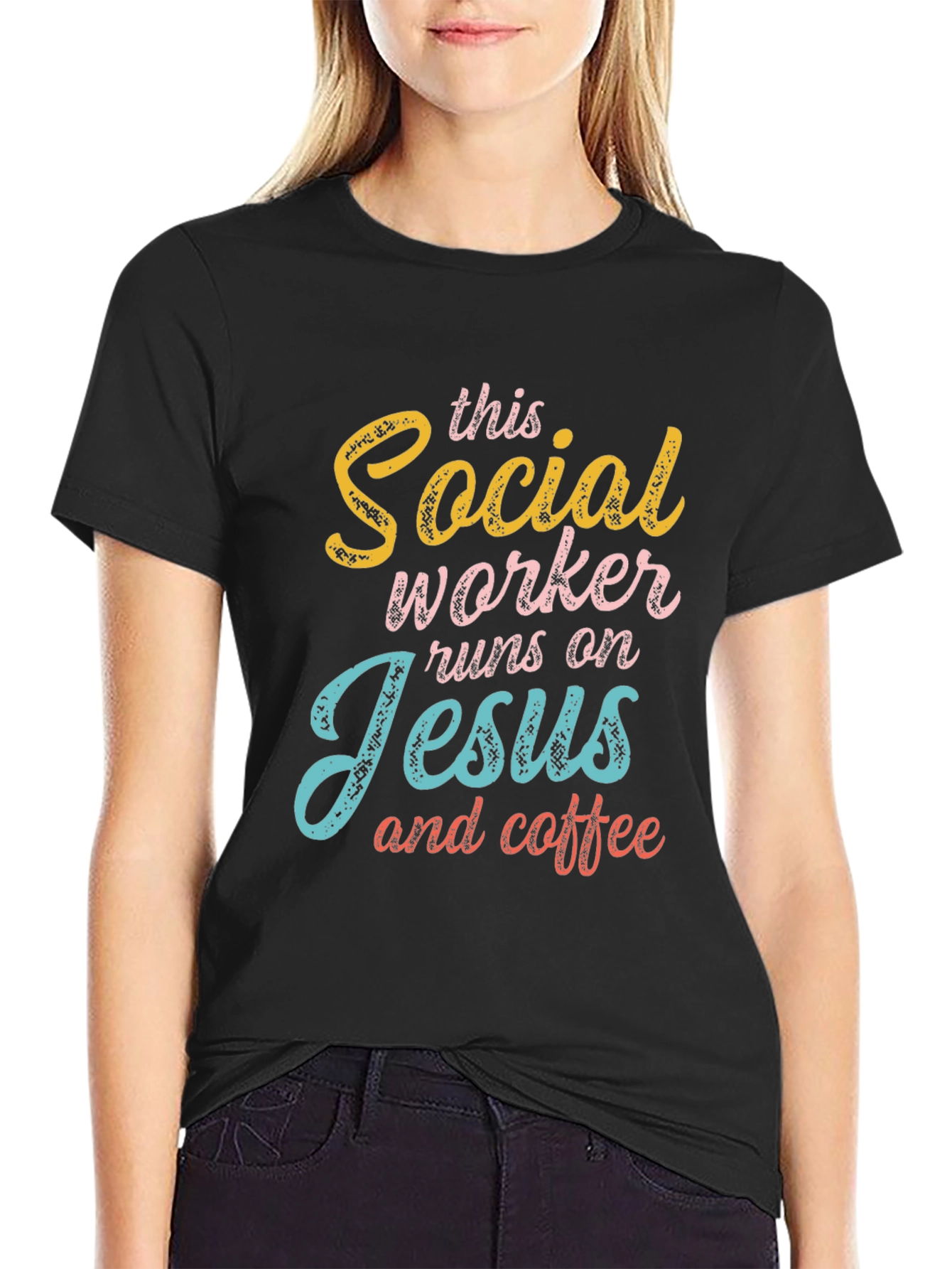 Social Worker Jesus & Coffee Graphic T-Shirt