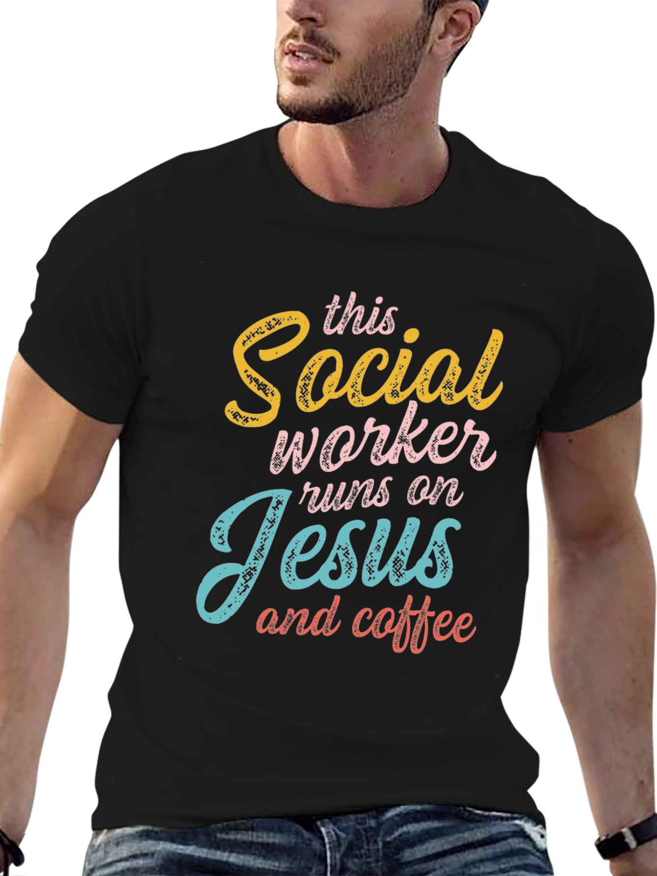 Social Worker Jesus & Coffee Graphic T-Shirt