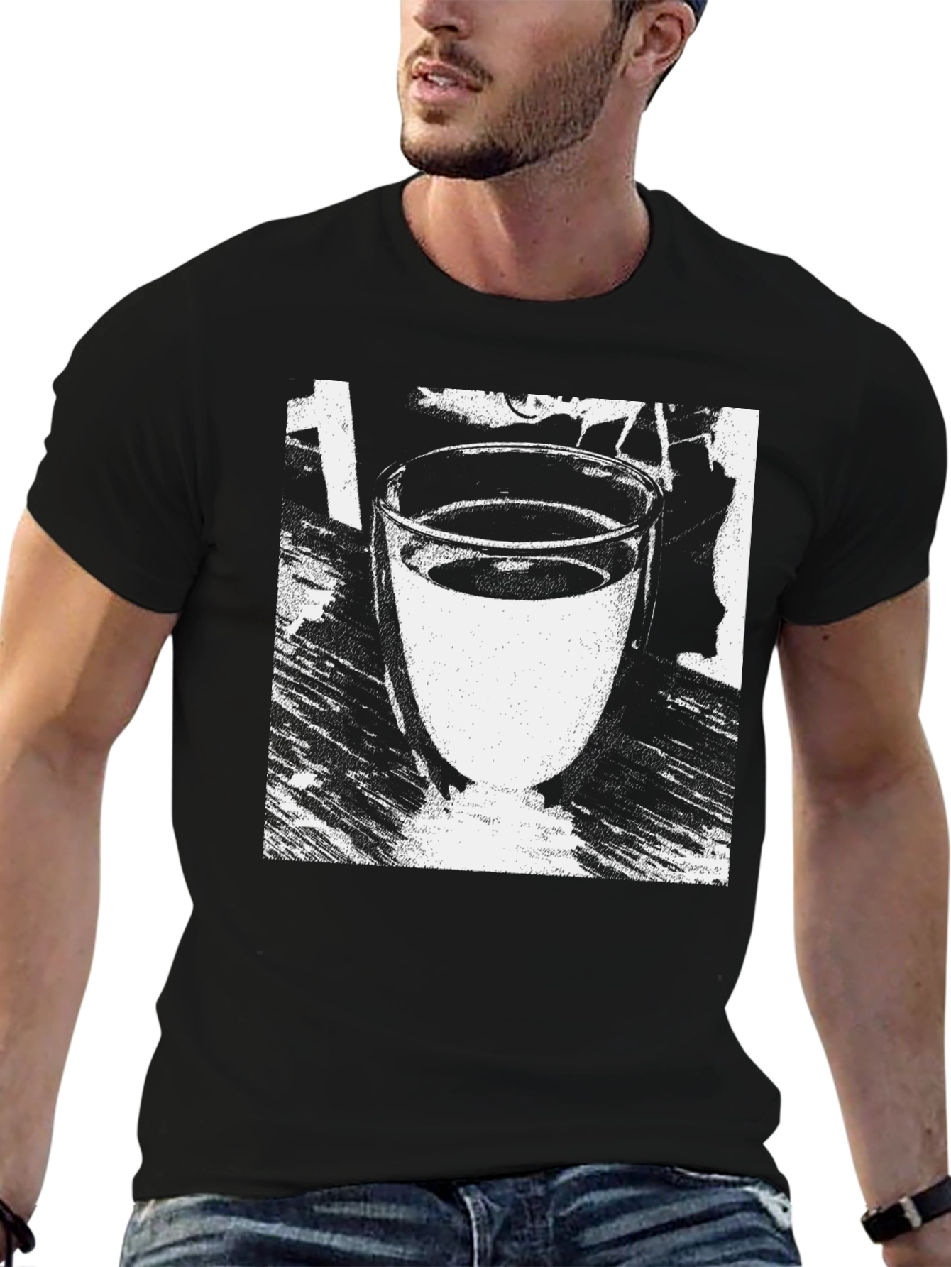 Black Graphic Tee - Glass of Water Design