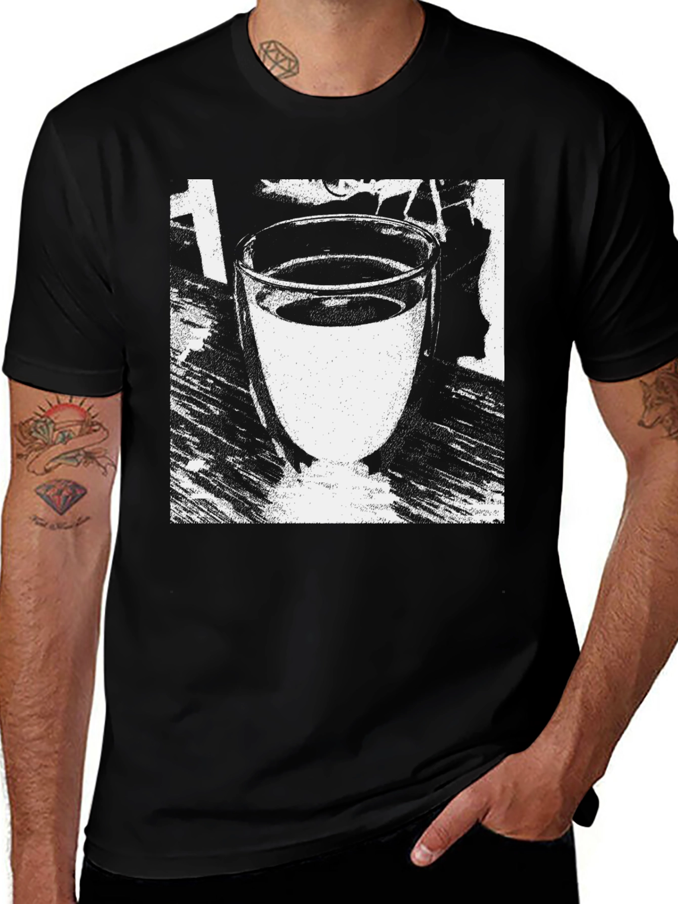 Black Graphic Tee - Glass of Water Design