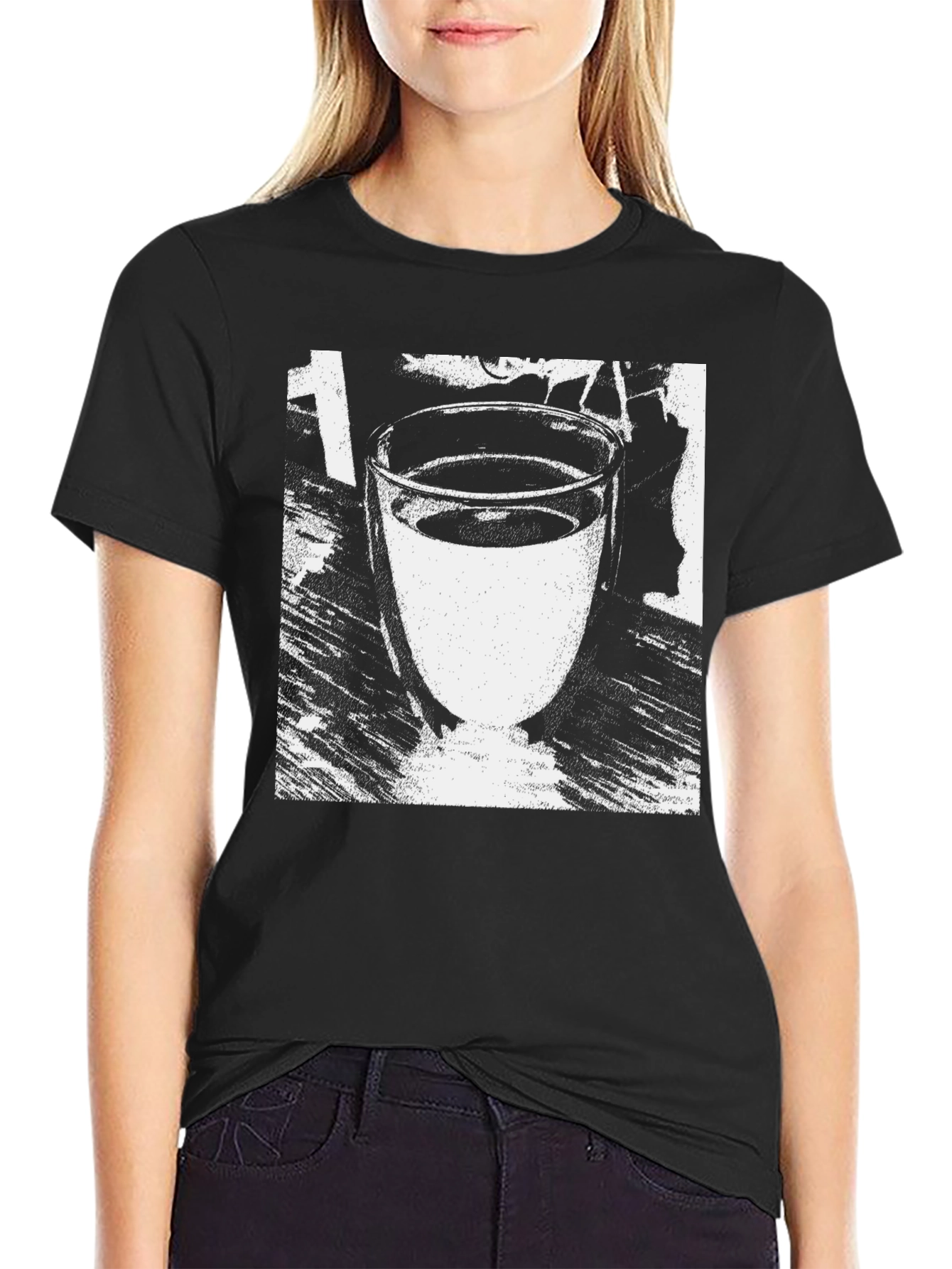 Black Graphic Tee - Glass of Water Design