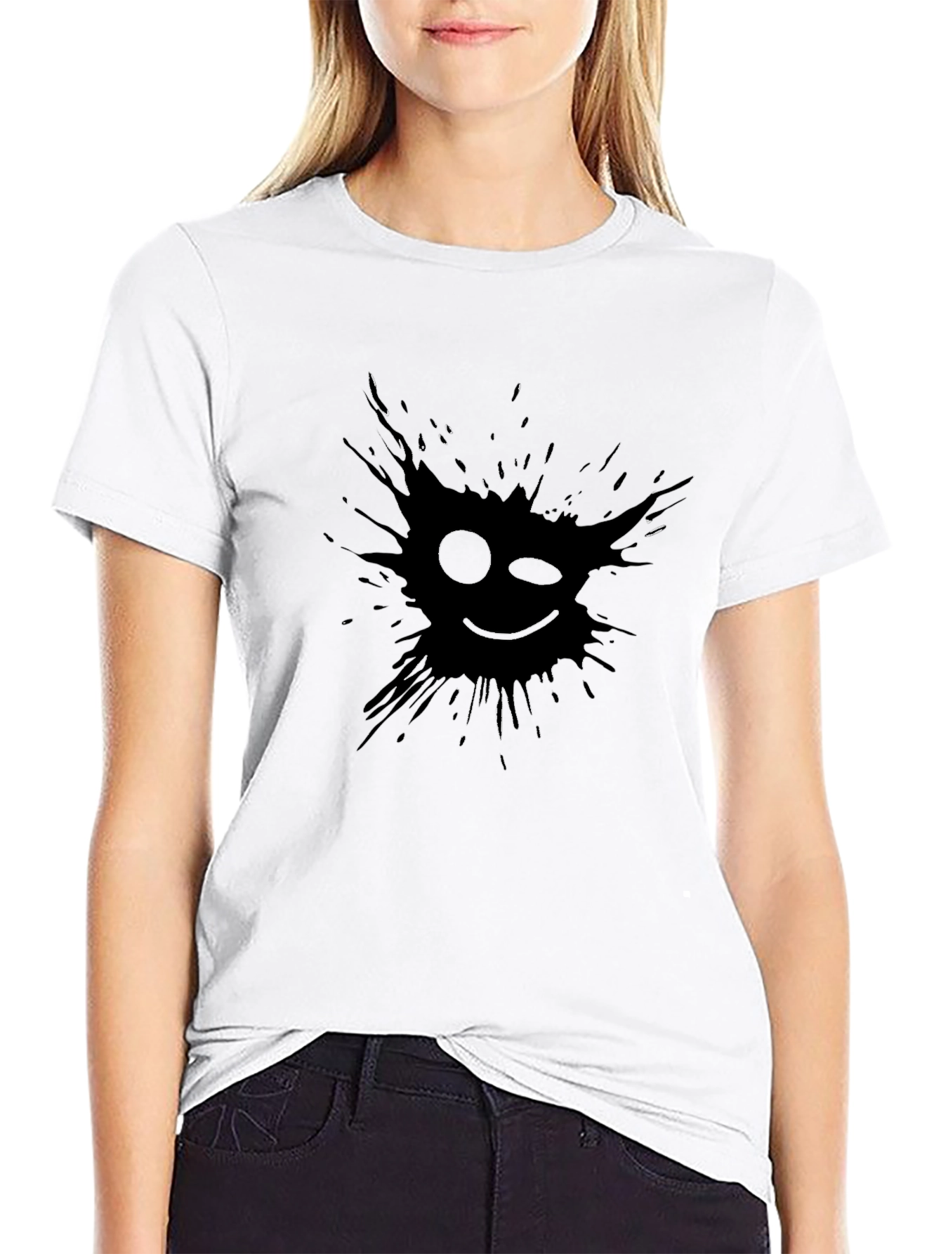 Mens Black Graphic Tee - Winking Smiley Face