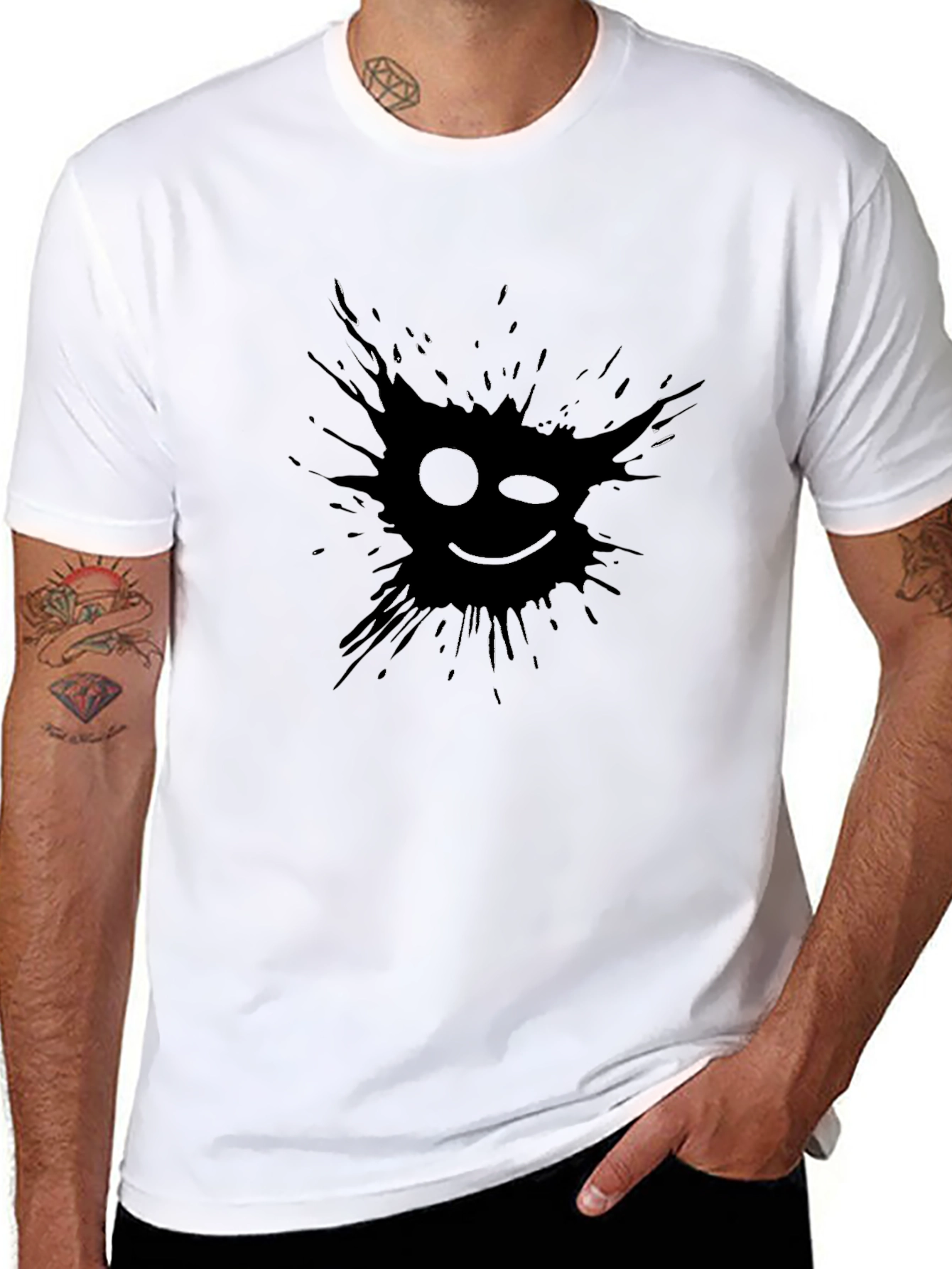 Mens Black Graphic Tee - Winking Smiley Face