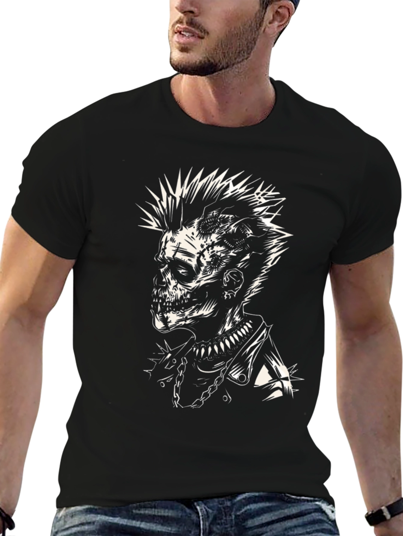 Punk Zombie Graphic T-Shirt - Black Cotton Tee
