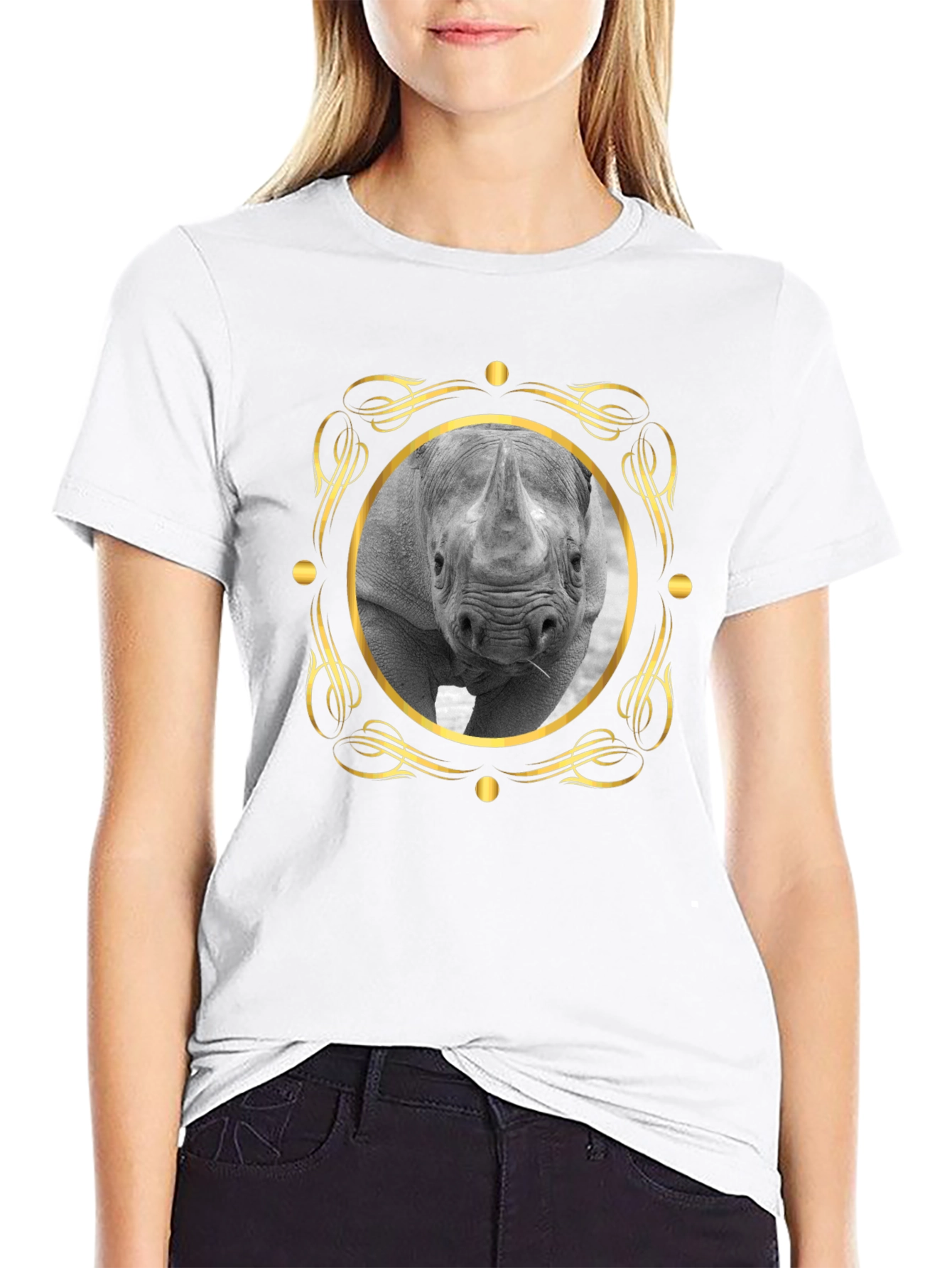 Rhino Portrait Graphic Tee - Black Cotton T-Shirt