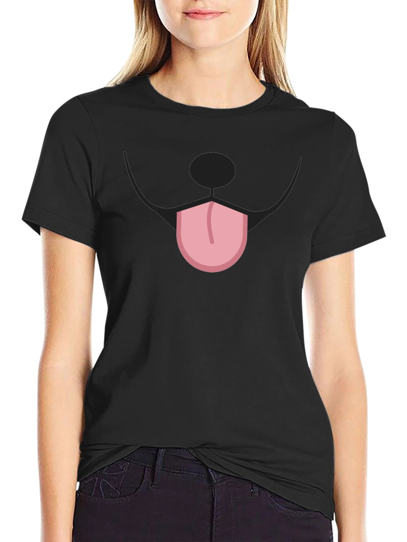 Funny Dog Face Graphic Black T-Shirt
