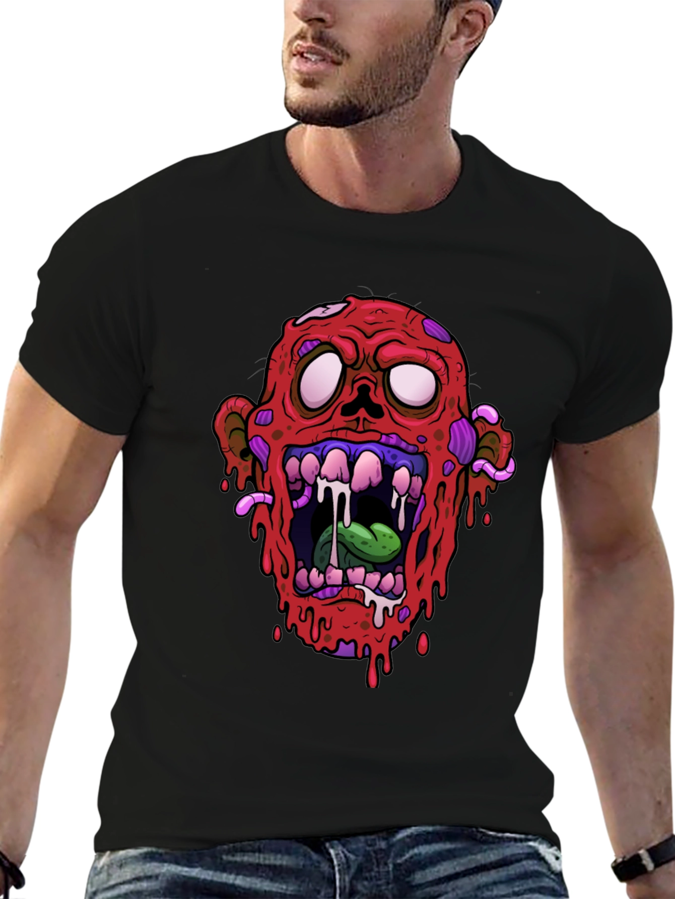 Zombie Head Graphic Black T-Shirt