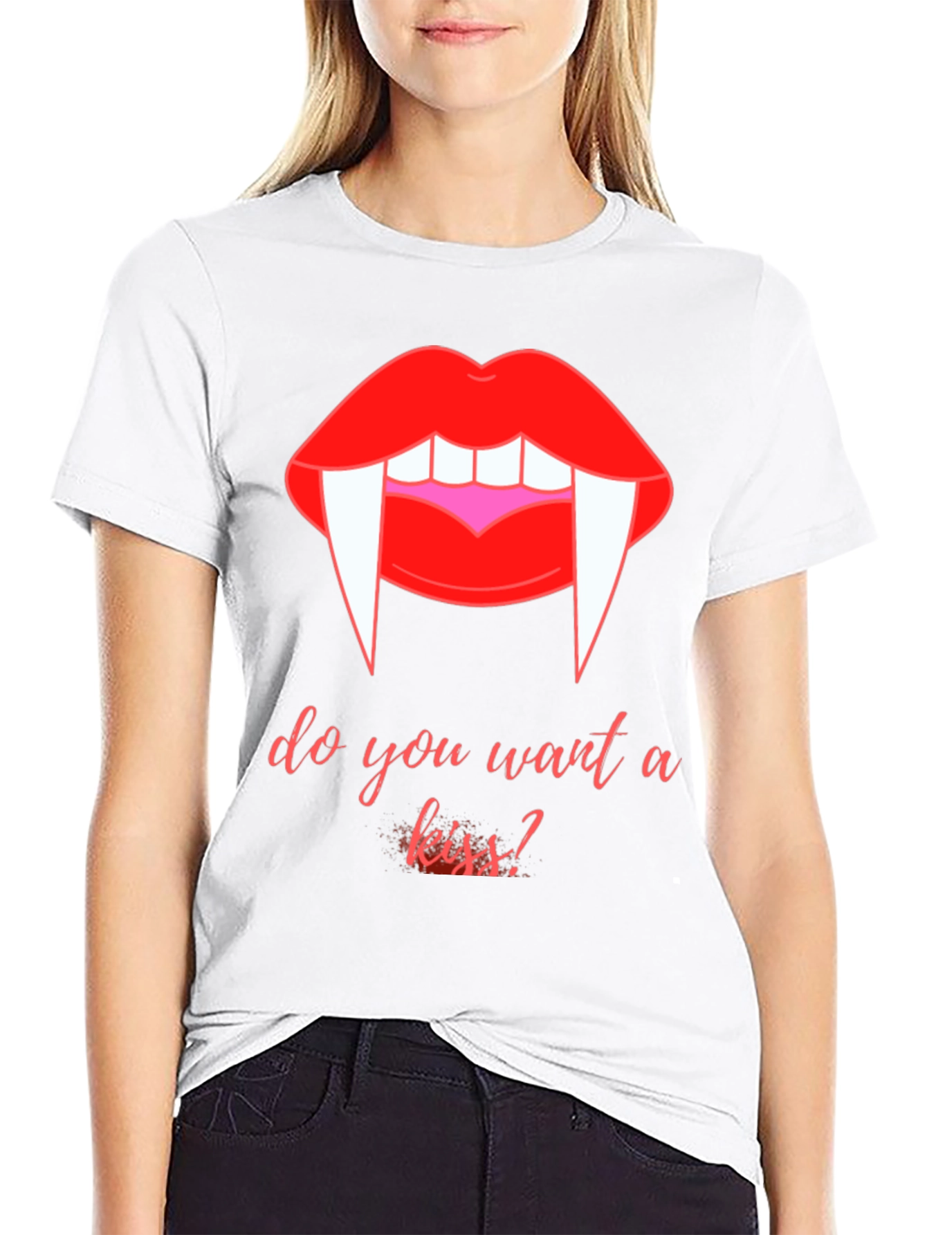 Vampire Kiss Graphic Tee - Halloween Black T-Shirt