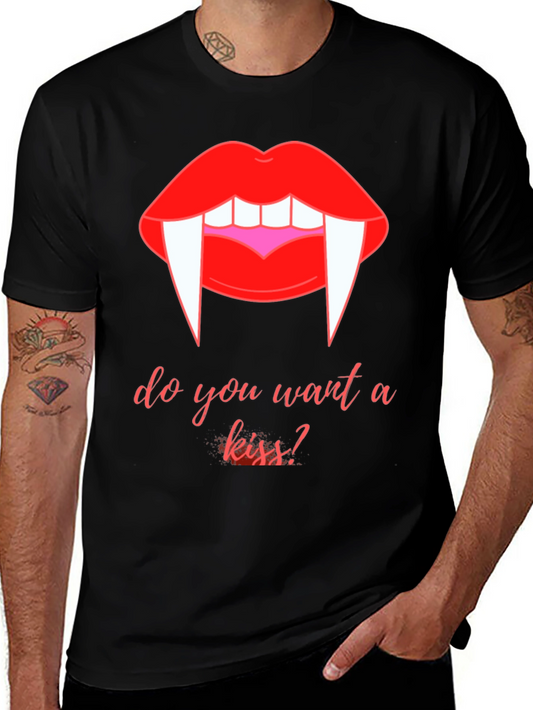 Vampire Kiss Graphic Tee - Halloween Black T-Shirt