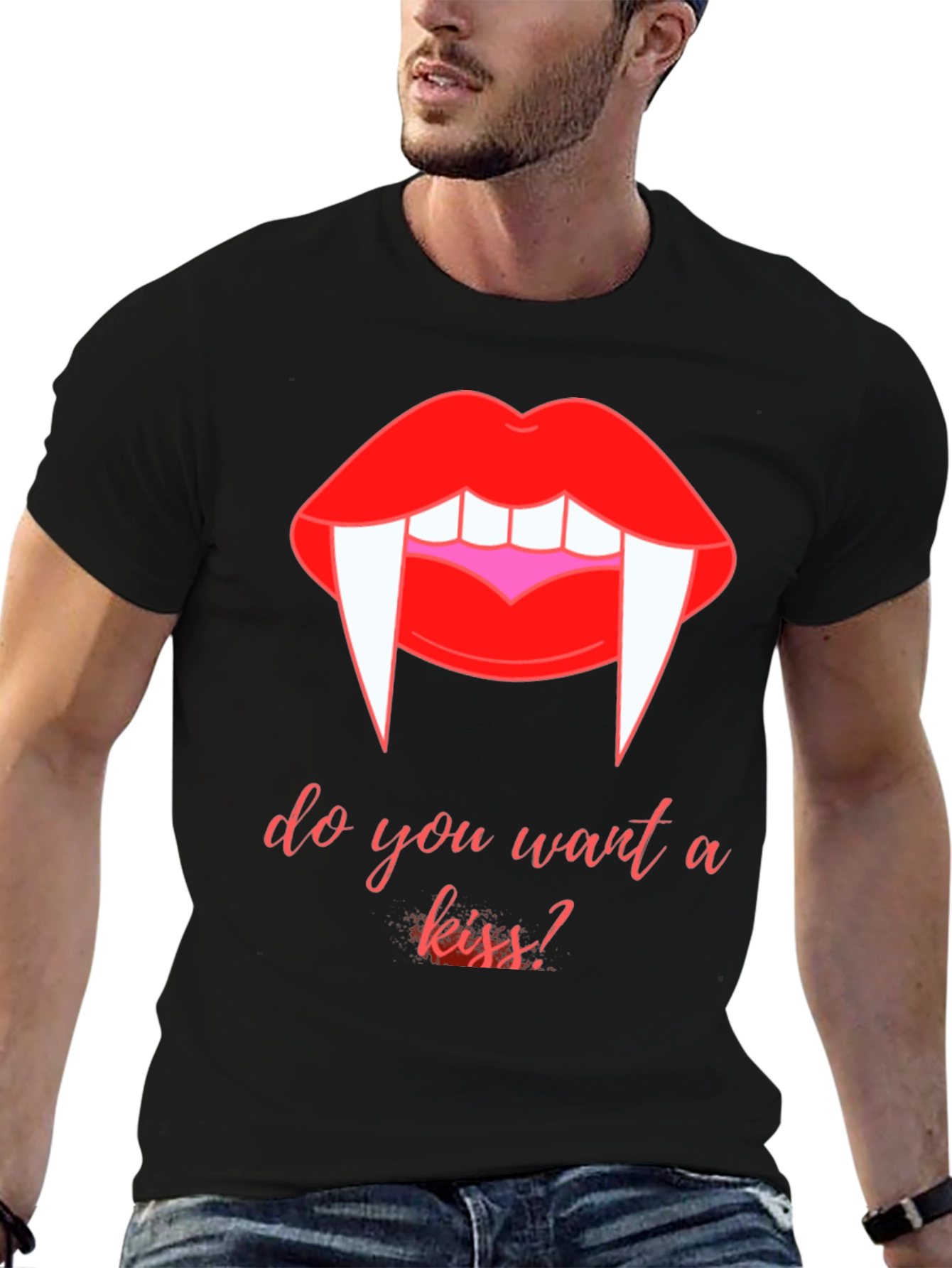 Vampire Kiss Graphic Tee - Halloween Black T-Shirt