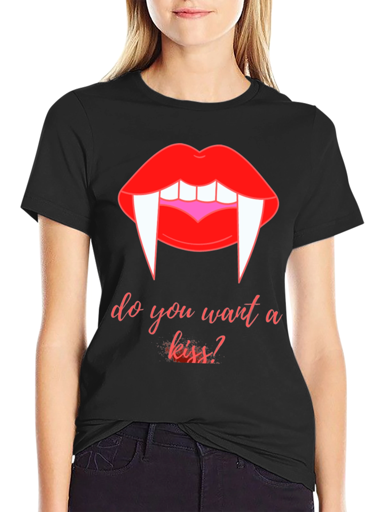 Vampire Kiss Graphic Tee - Halloween Black T-Shirt