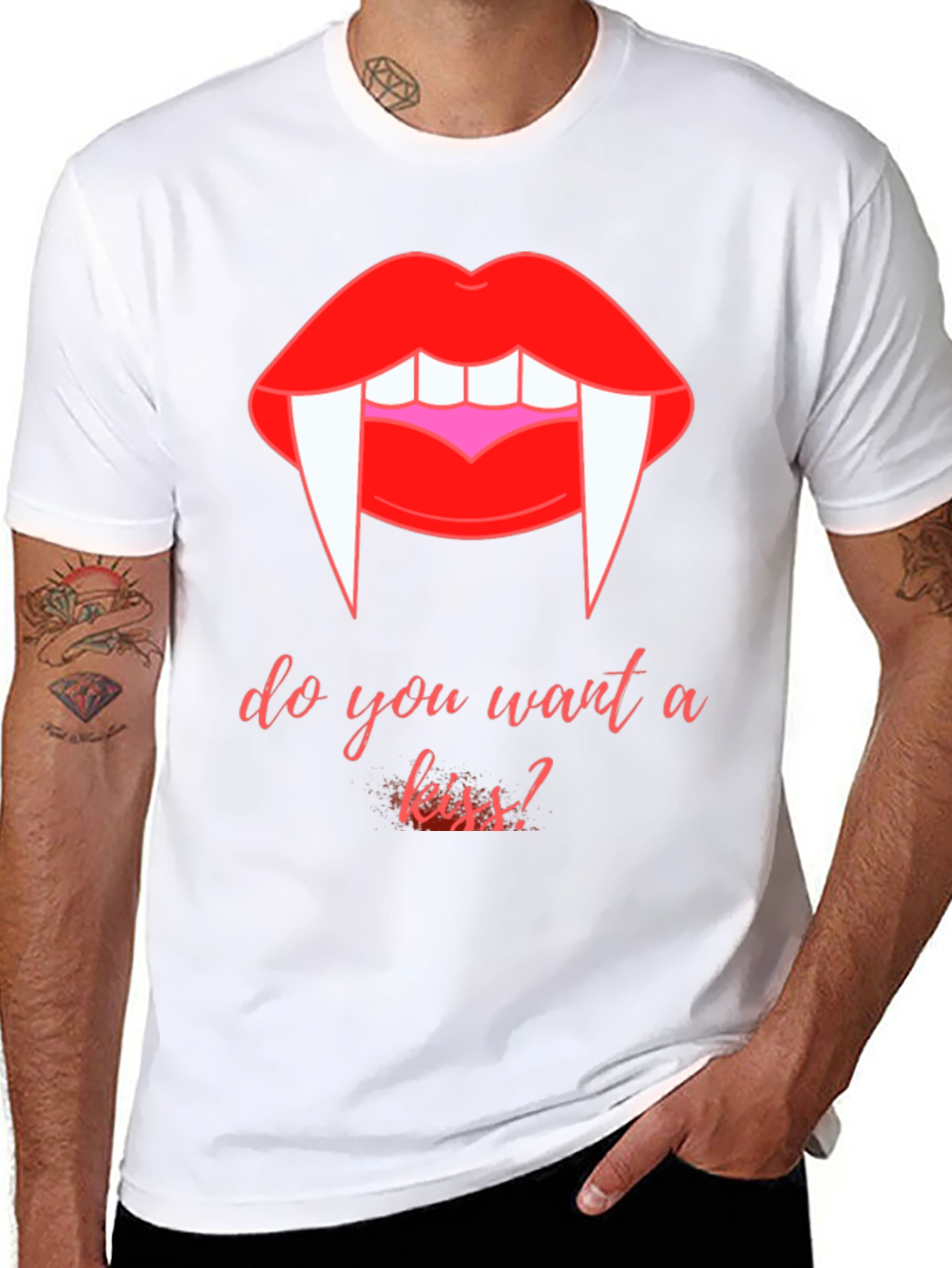 Vampire Kiss Graphic Tee - Halloween Black T-Shirt