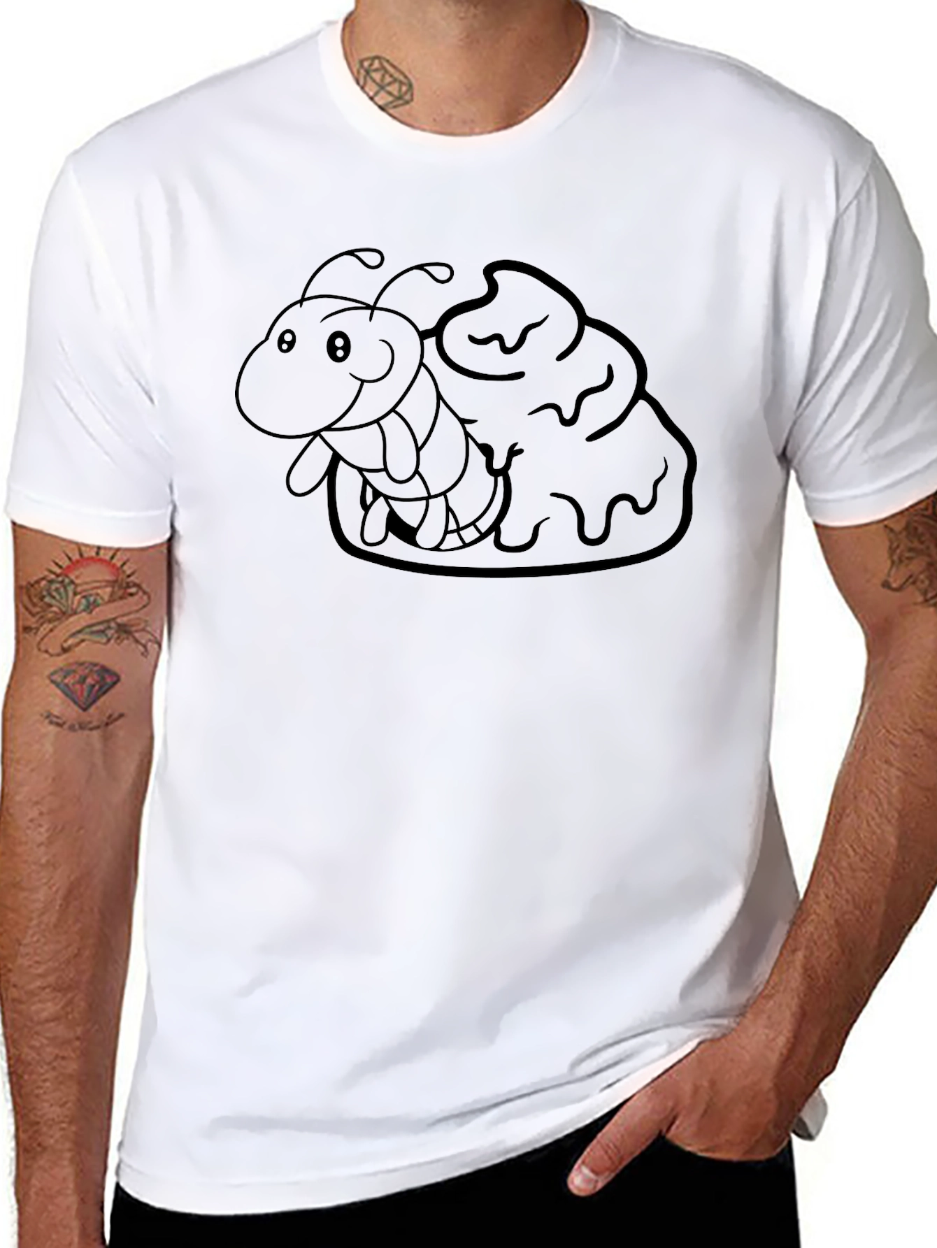 Cartoon Caterpillar T-Shirt - Soft Black Cotton Tee